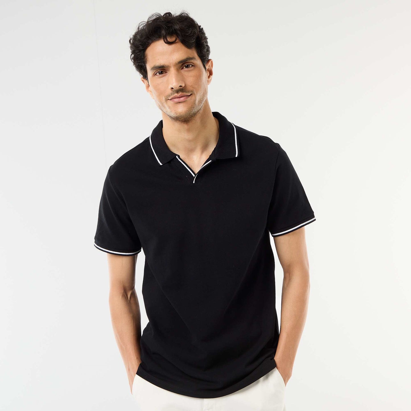 Polo en piqué de coton à manches courtes NOIR