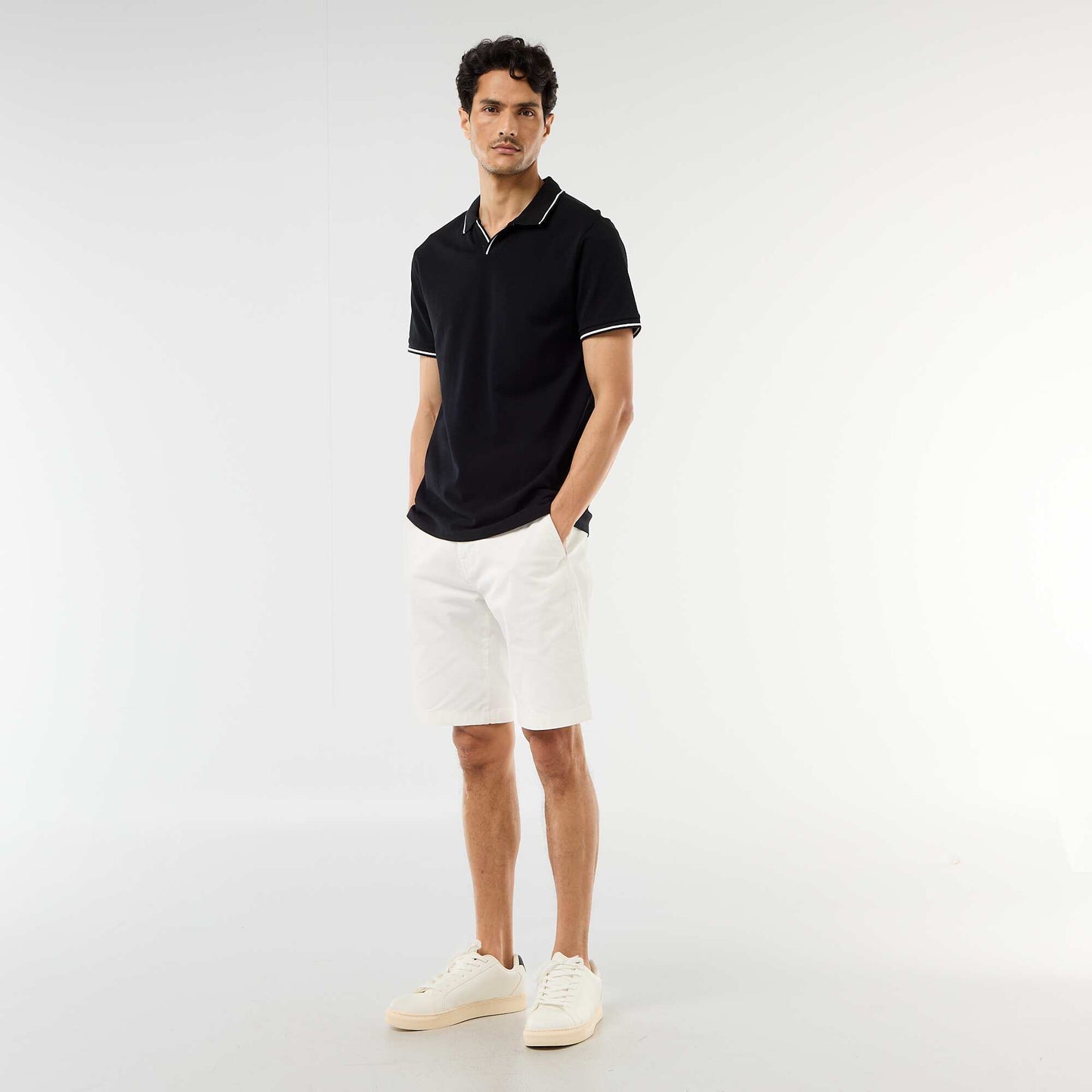 Polo en piqué de coton à manches courtes NOIR
