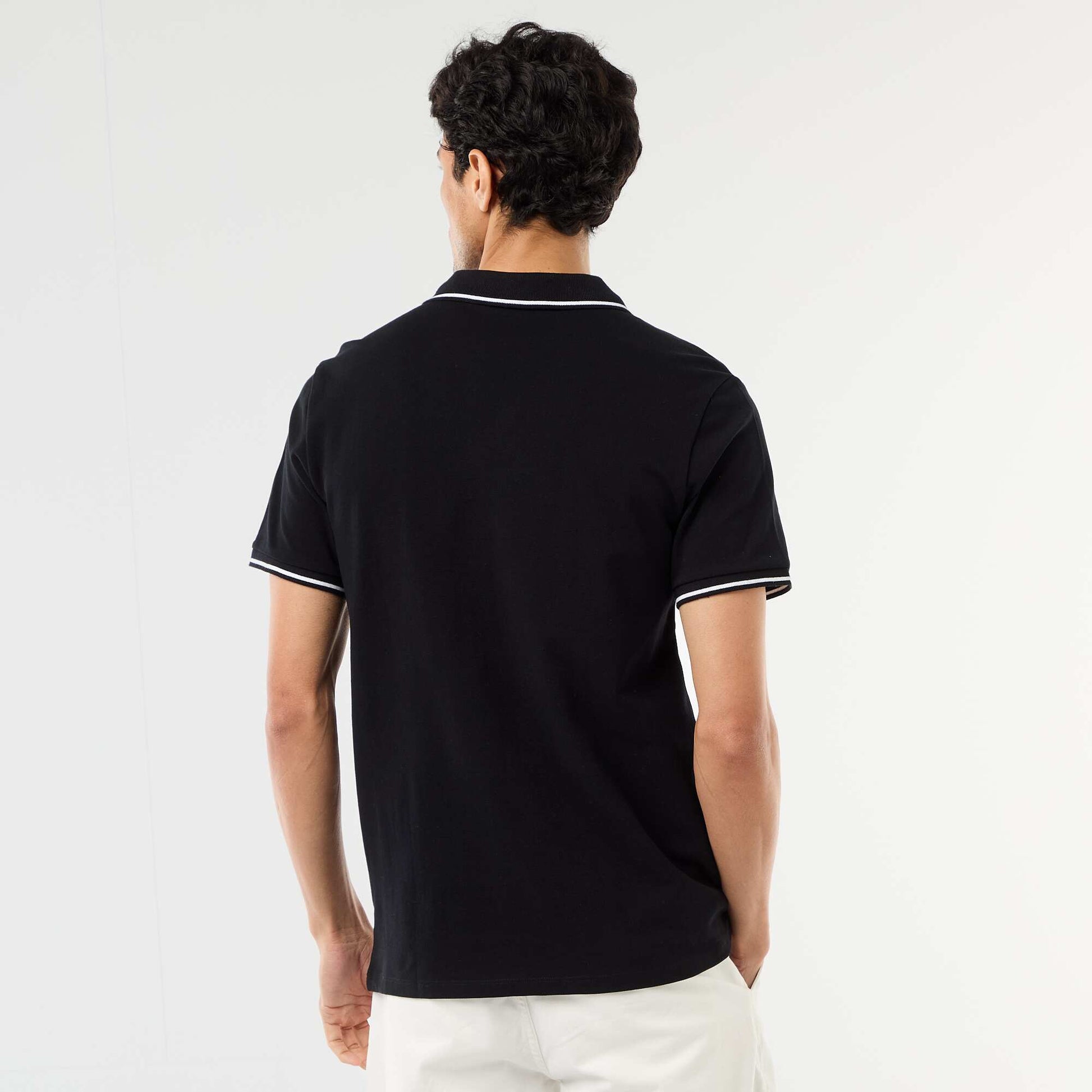 Polo en piqué de coton à manches courtes NOIR