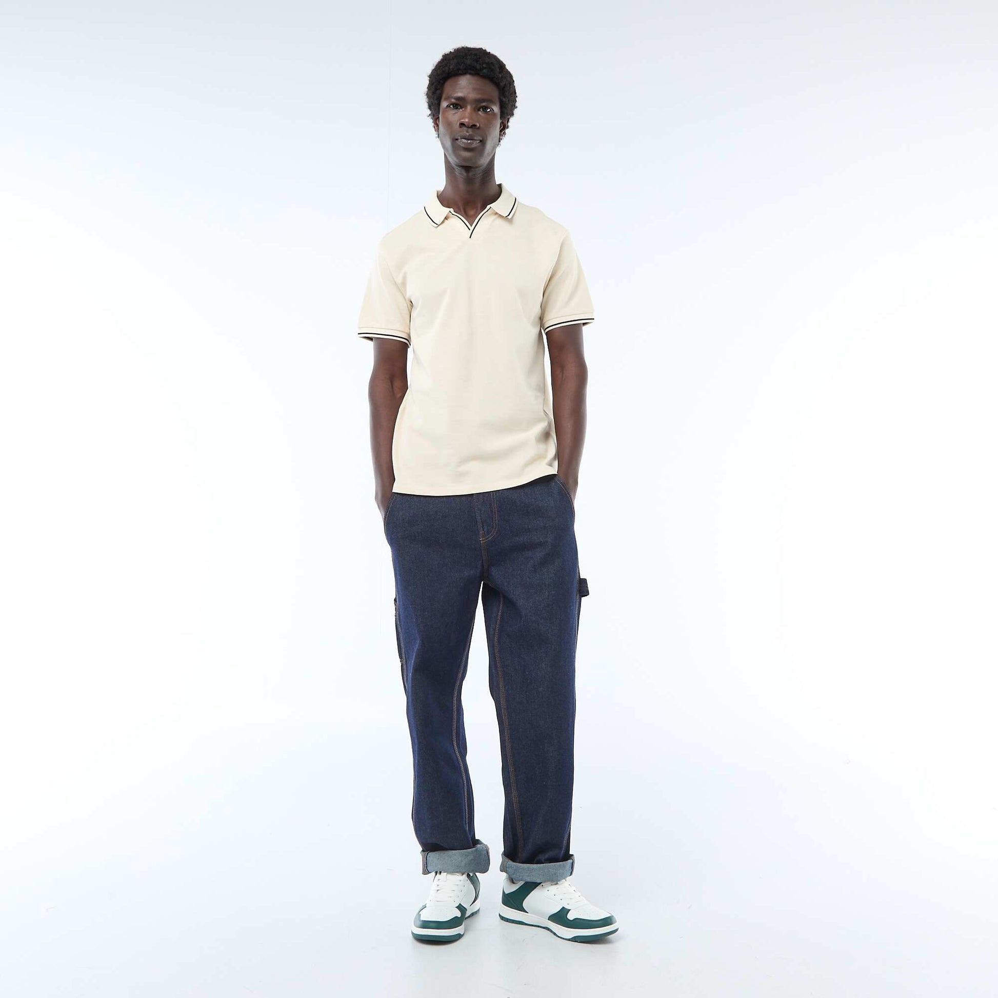 Polo en piqué de coton à manches courtes BLANC