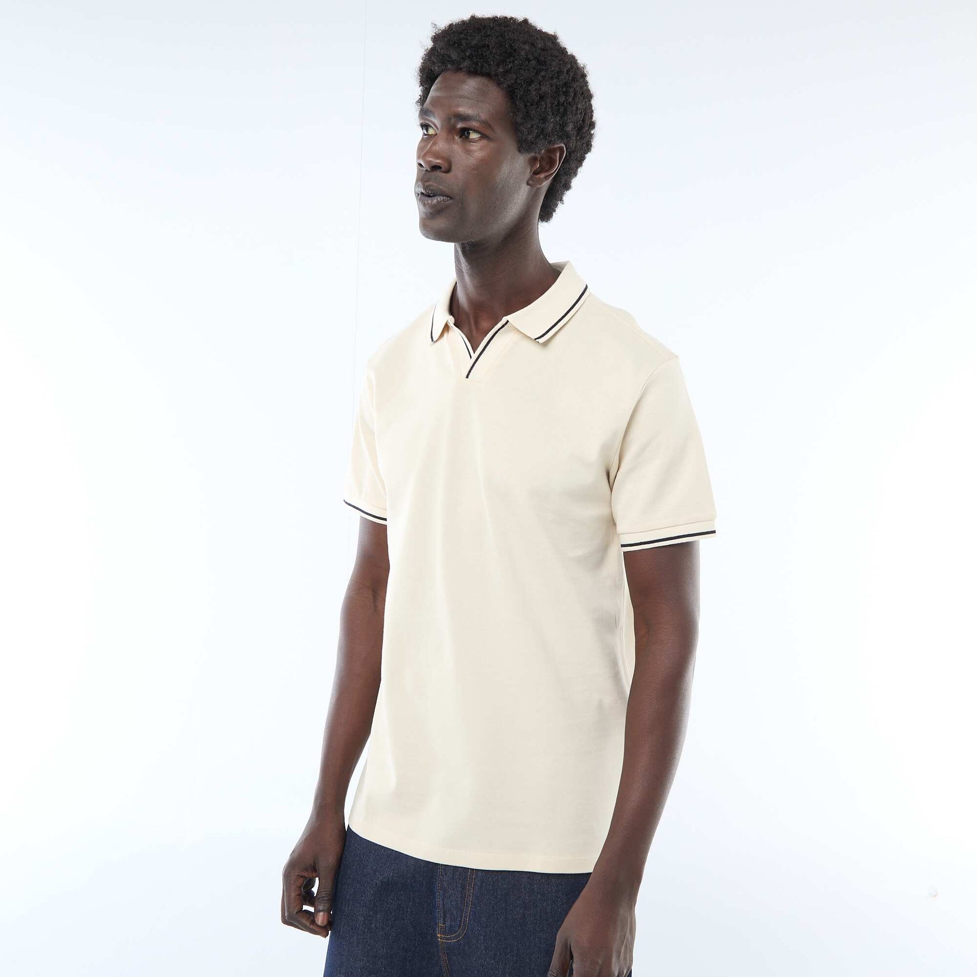 Polo en piqué de coton à manches courtes BLANC
