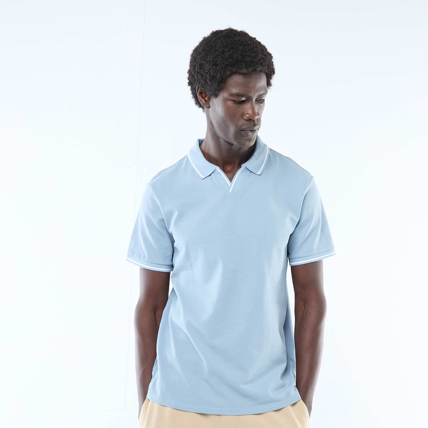 Polo en piqué de coton à manches courtes BLEU