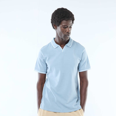 Polo en piqué de coton à manches courtes BLEU