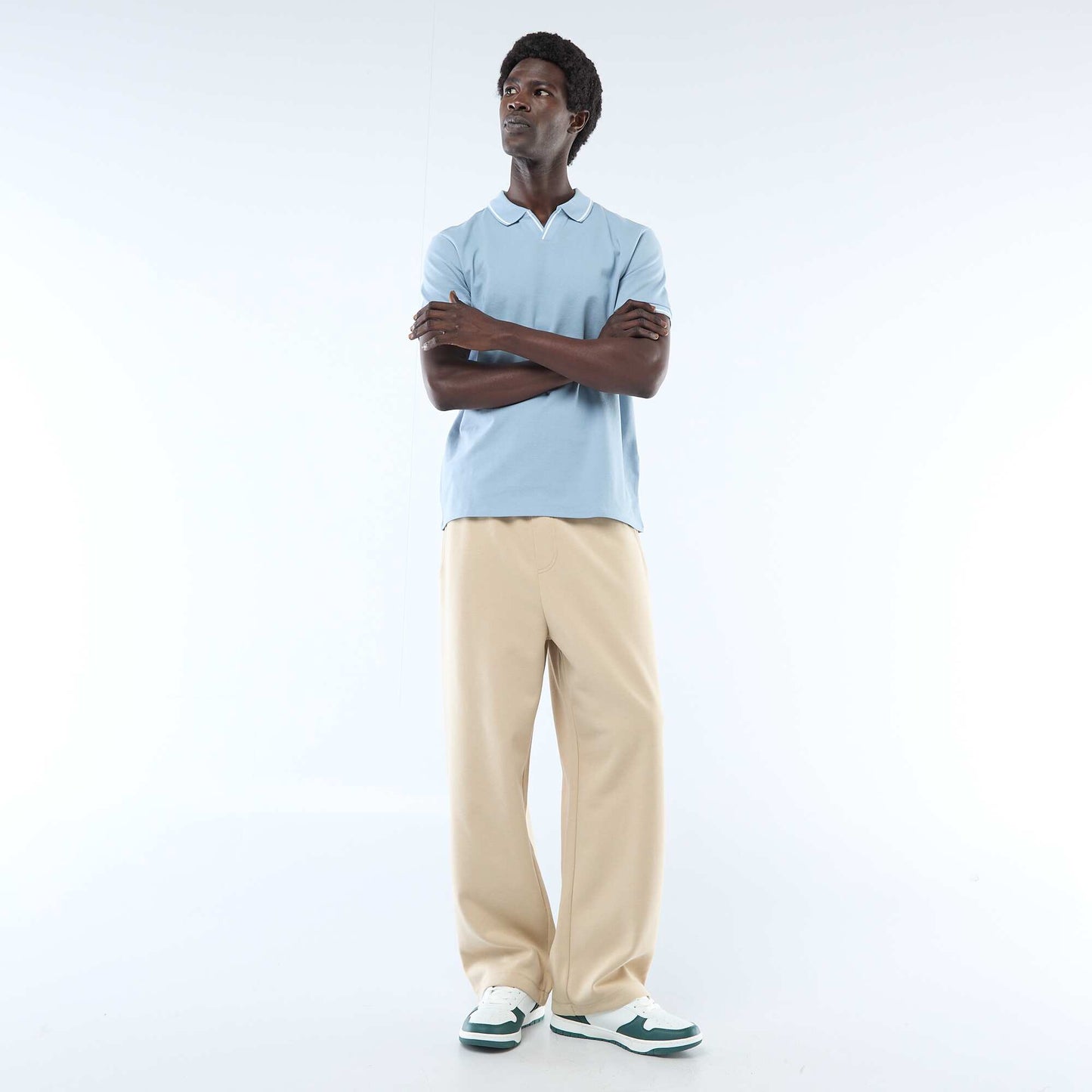Polo en piqué de coton à manches courtes BLEU