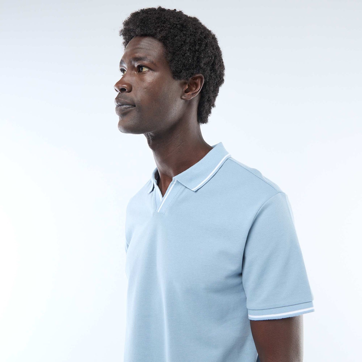 Polo en piqué de coton à manches courtes BLEU