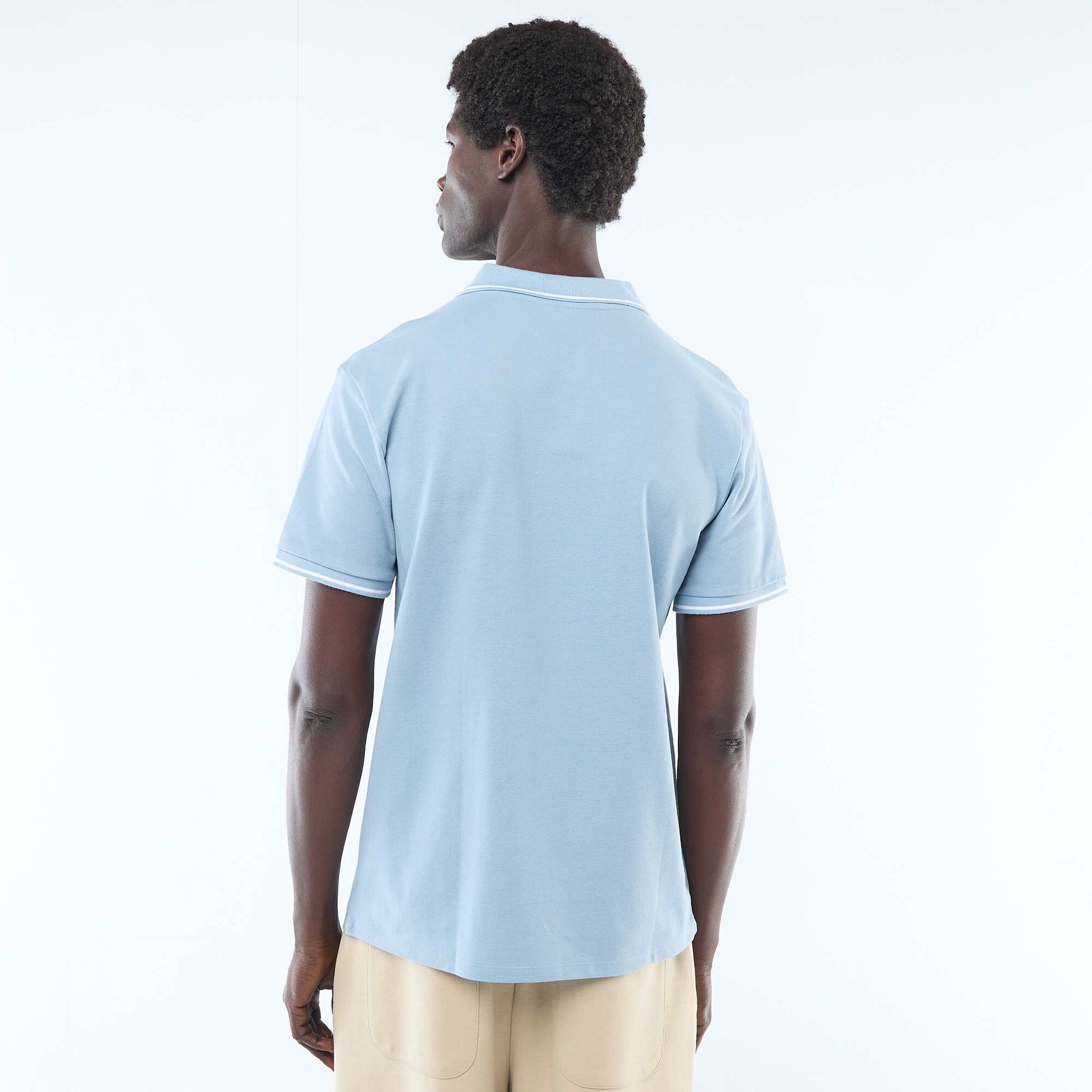 Polo en piqué de coton à manches courtes BLEU