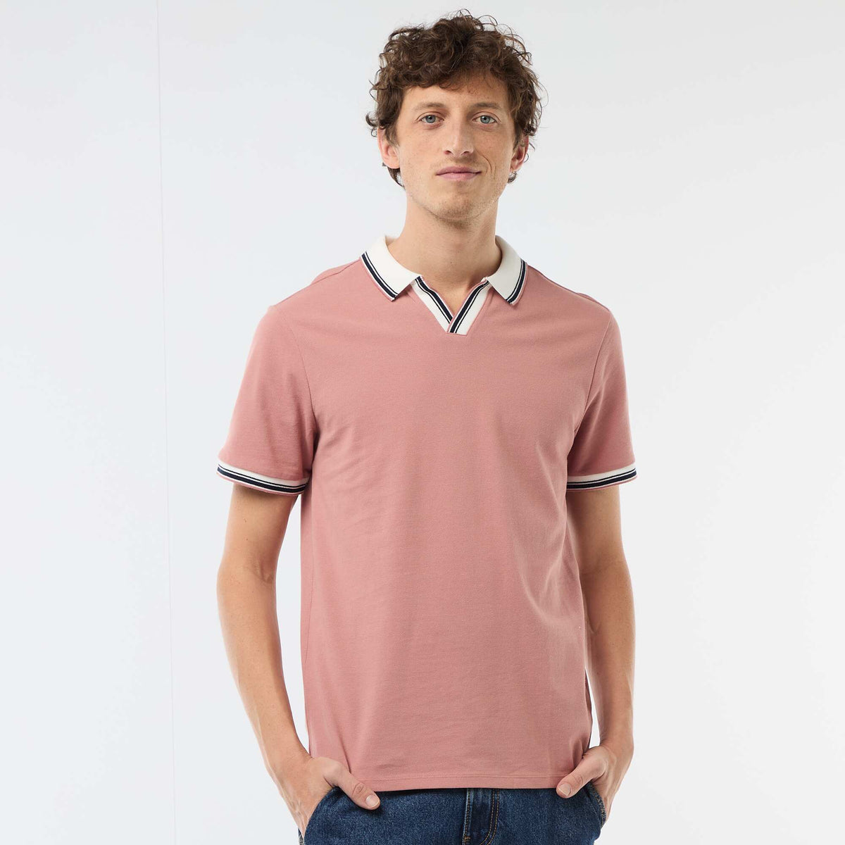 Polo en piqué de coton à manches courtes ROSE