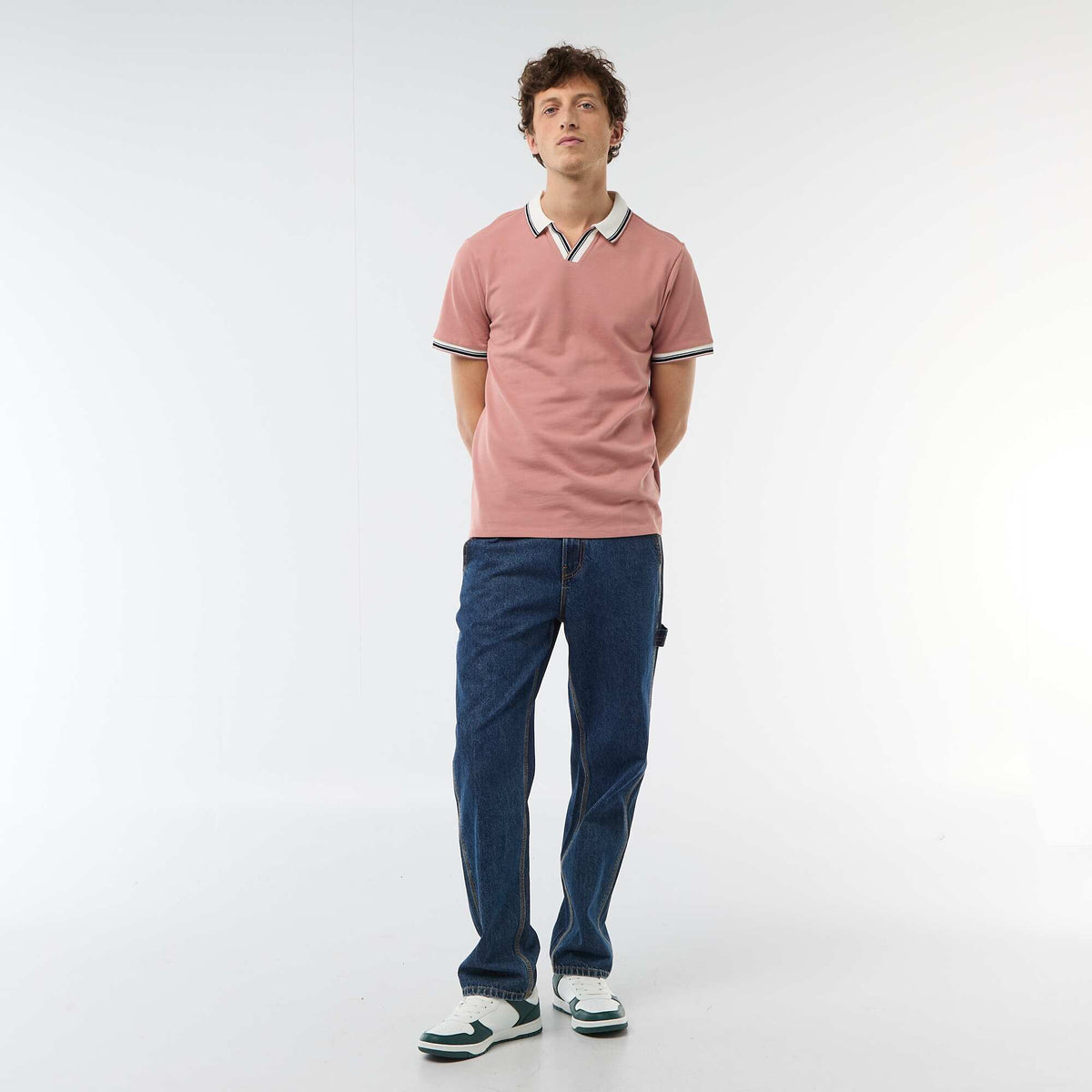 Polo en piqué de coton à manches courtes ROSE