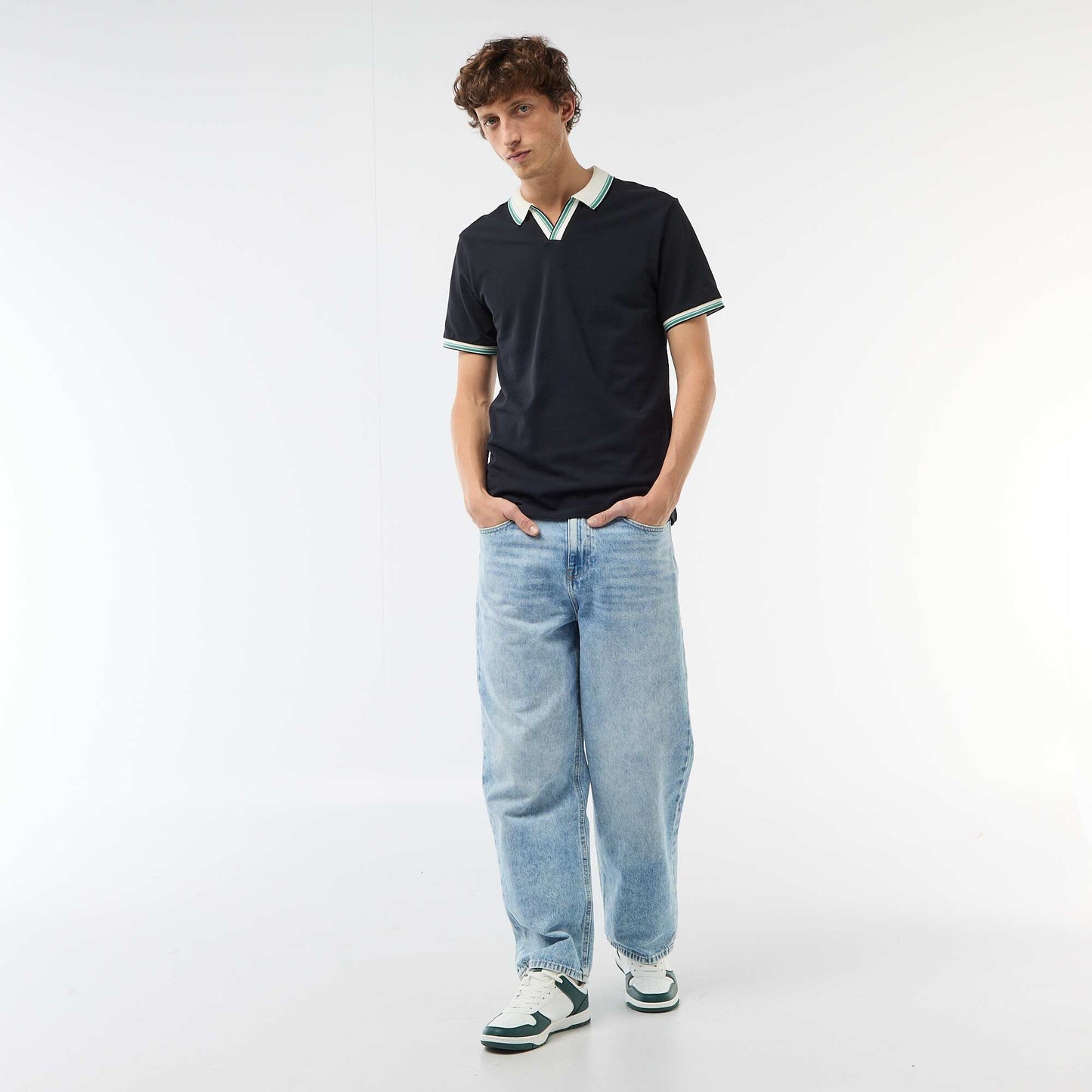 Polo en piqué de coton à manches courtes BLEU