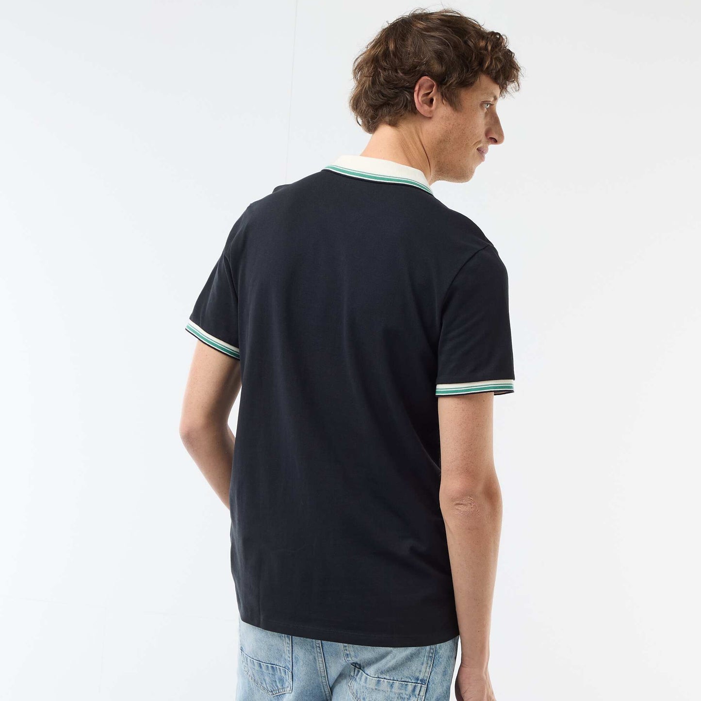 Polo en piqué de coton à manches courtes BLEU