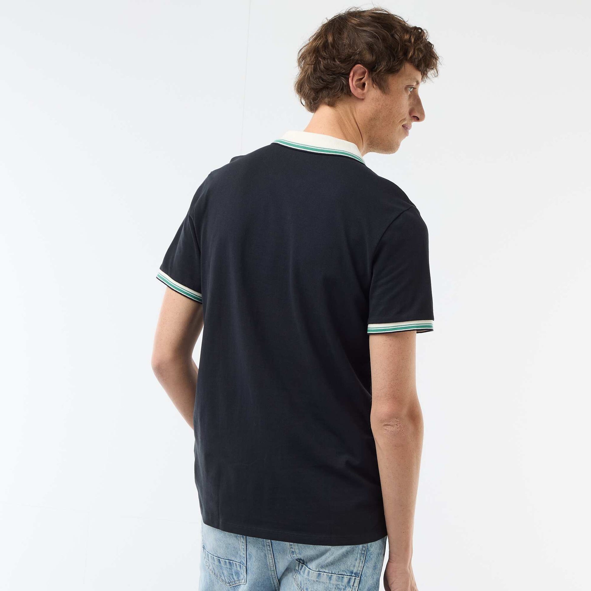 Polo en piqué de coton à manches courtes BLEU