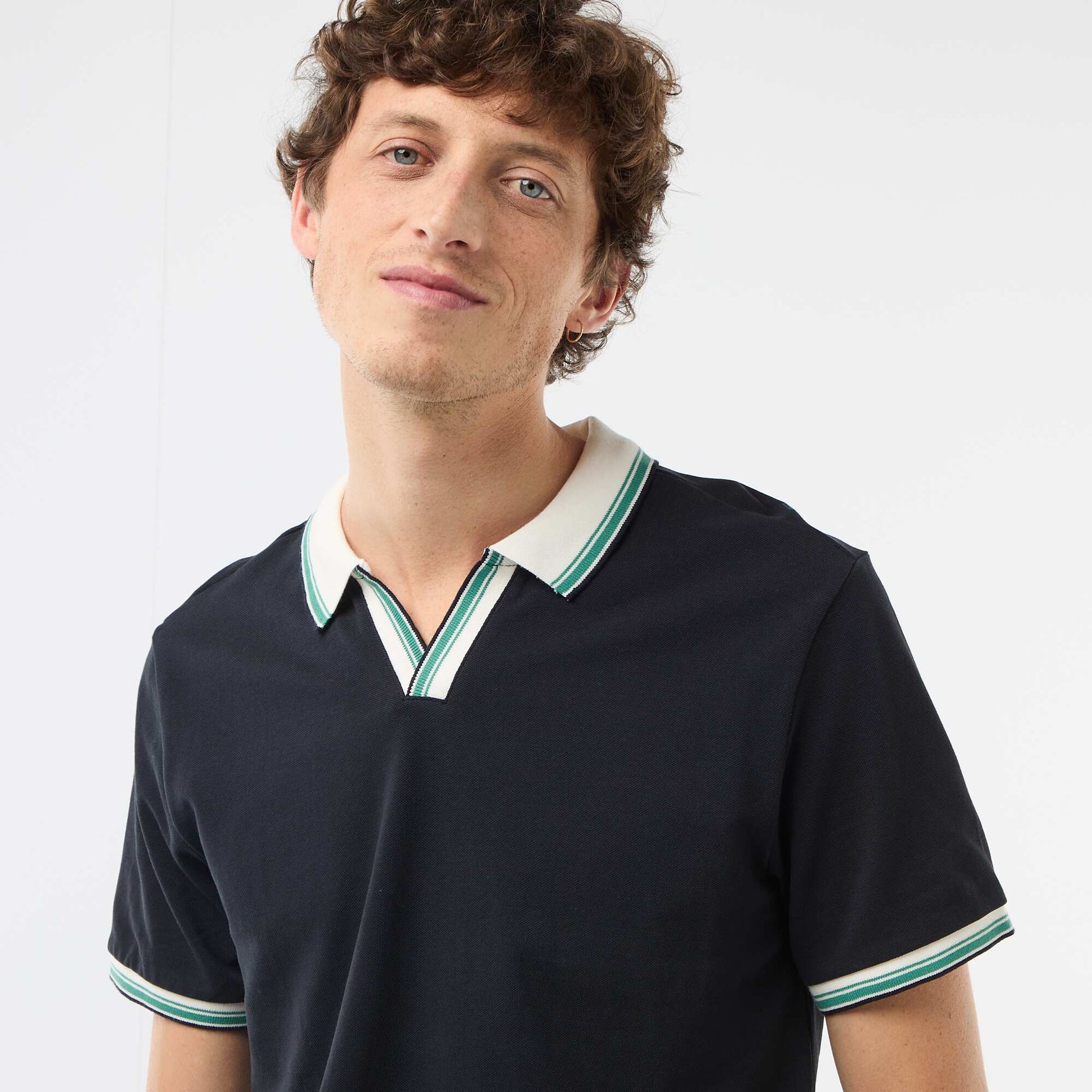 Polo en piqué de coton à manches courtes BLEU