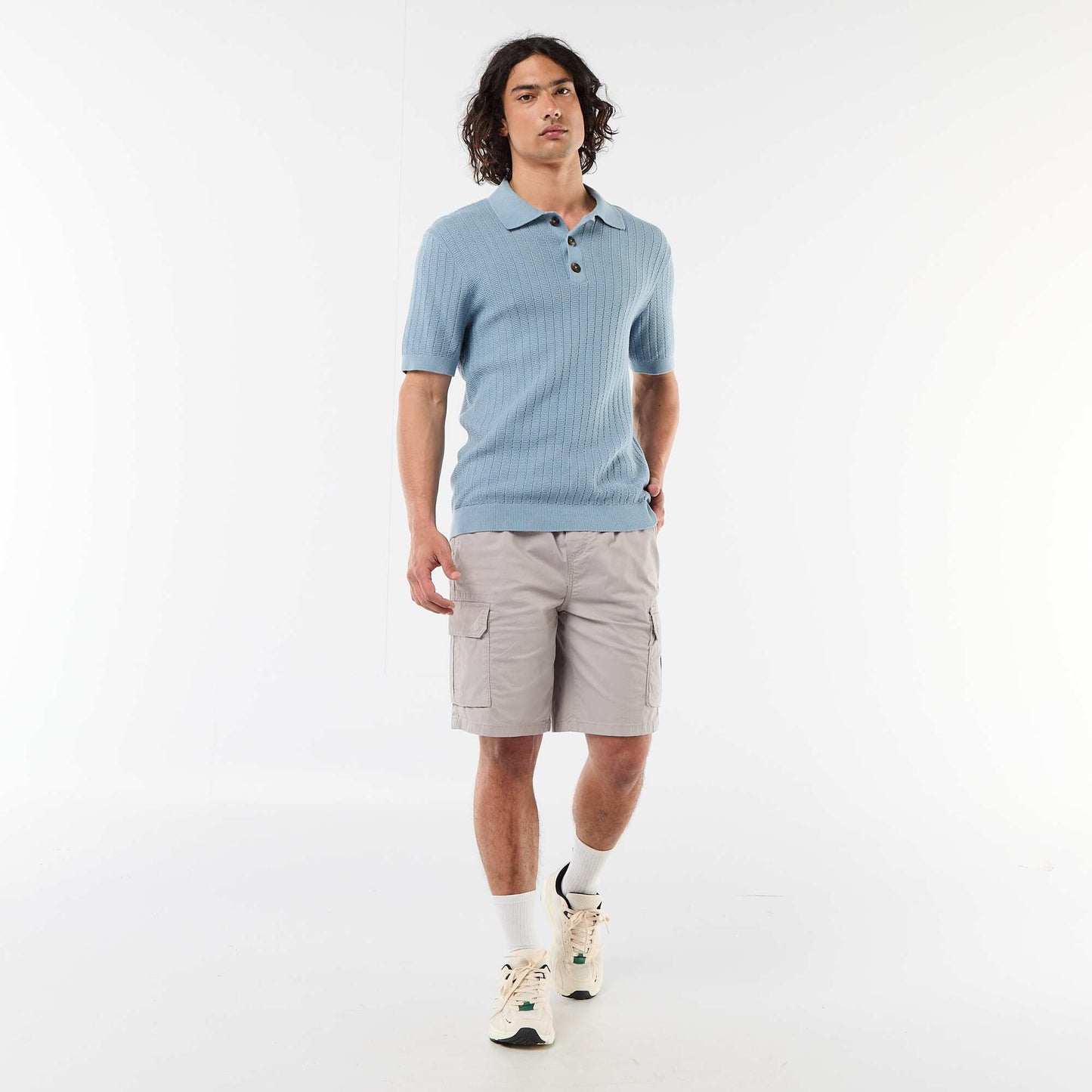Polo en maille effet tricot BLEU