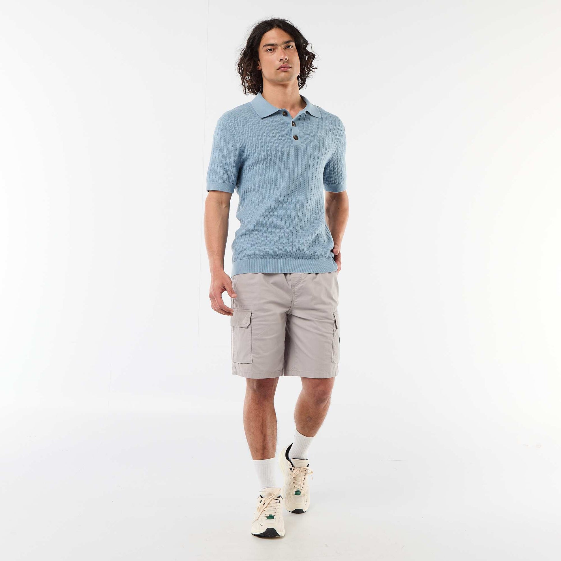Polo en maille effet tricot BLEU