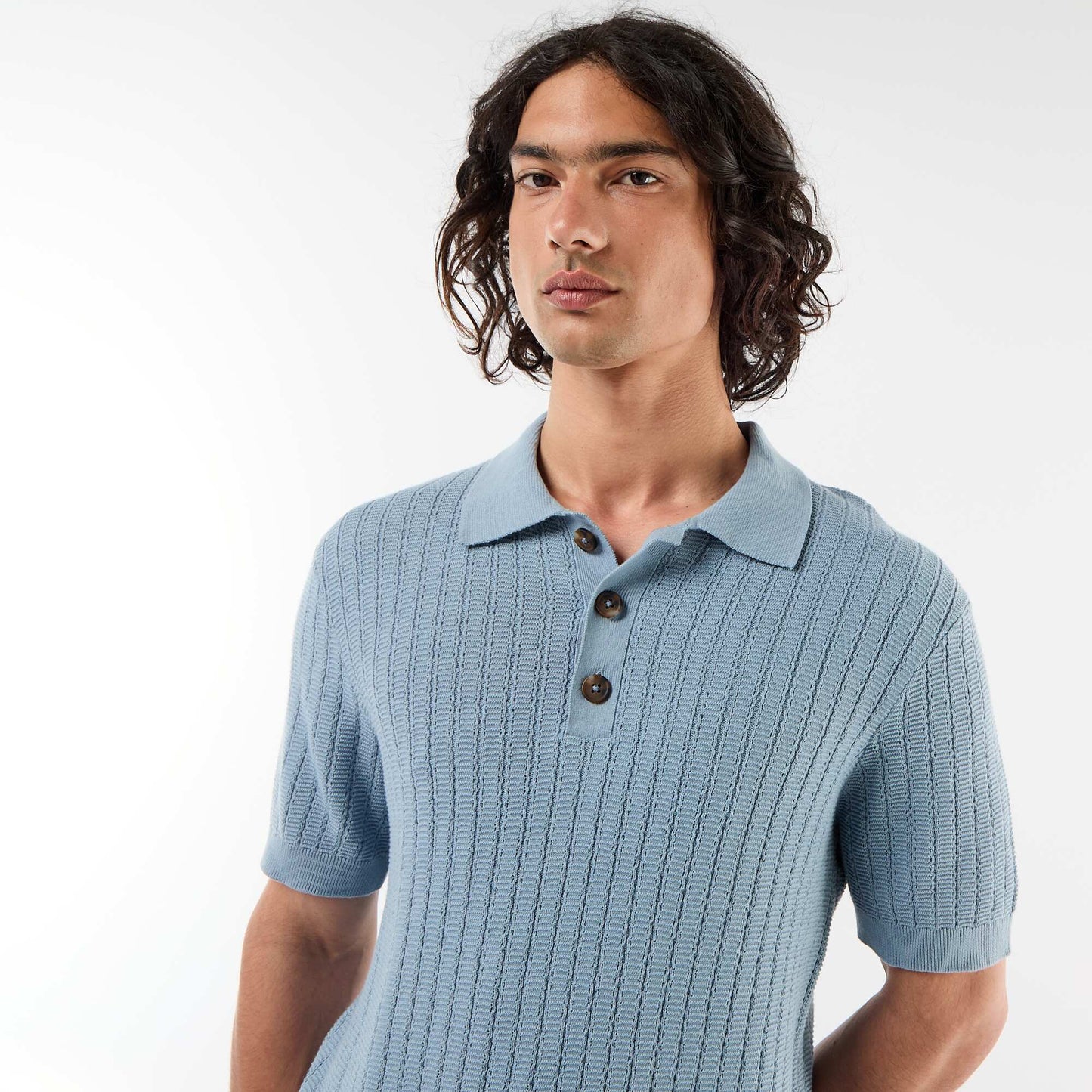 Polo en maille effet tricot BLEU