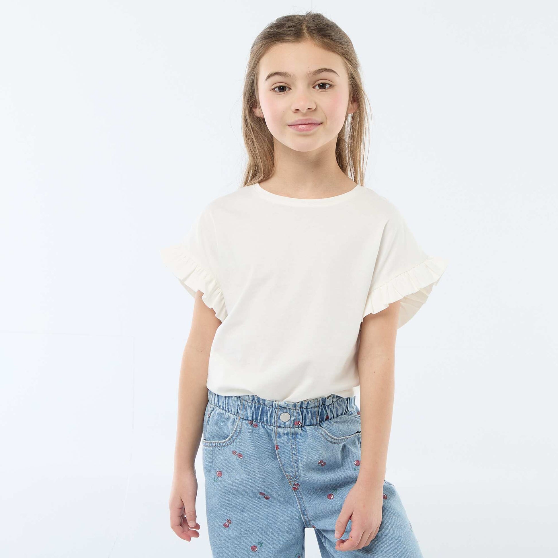 T-shirt à manches volantes BLANC