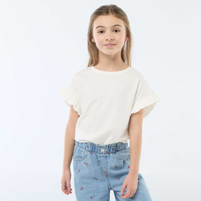 T-shirt à manches volantes BLANC