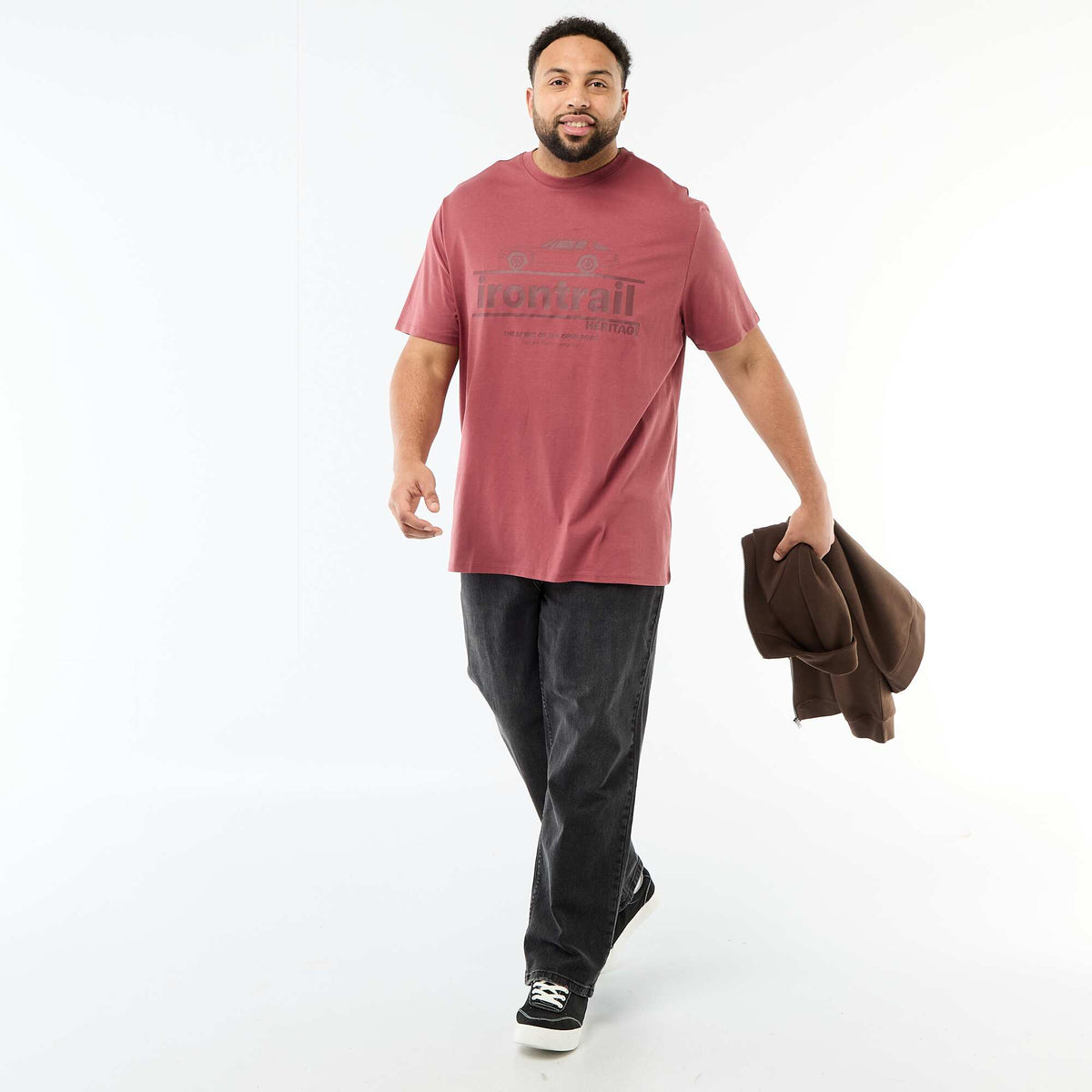 T-shirt imprimé à manches courtes et col rond ROUGE