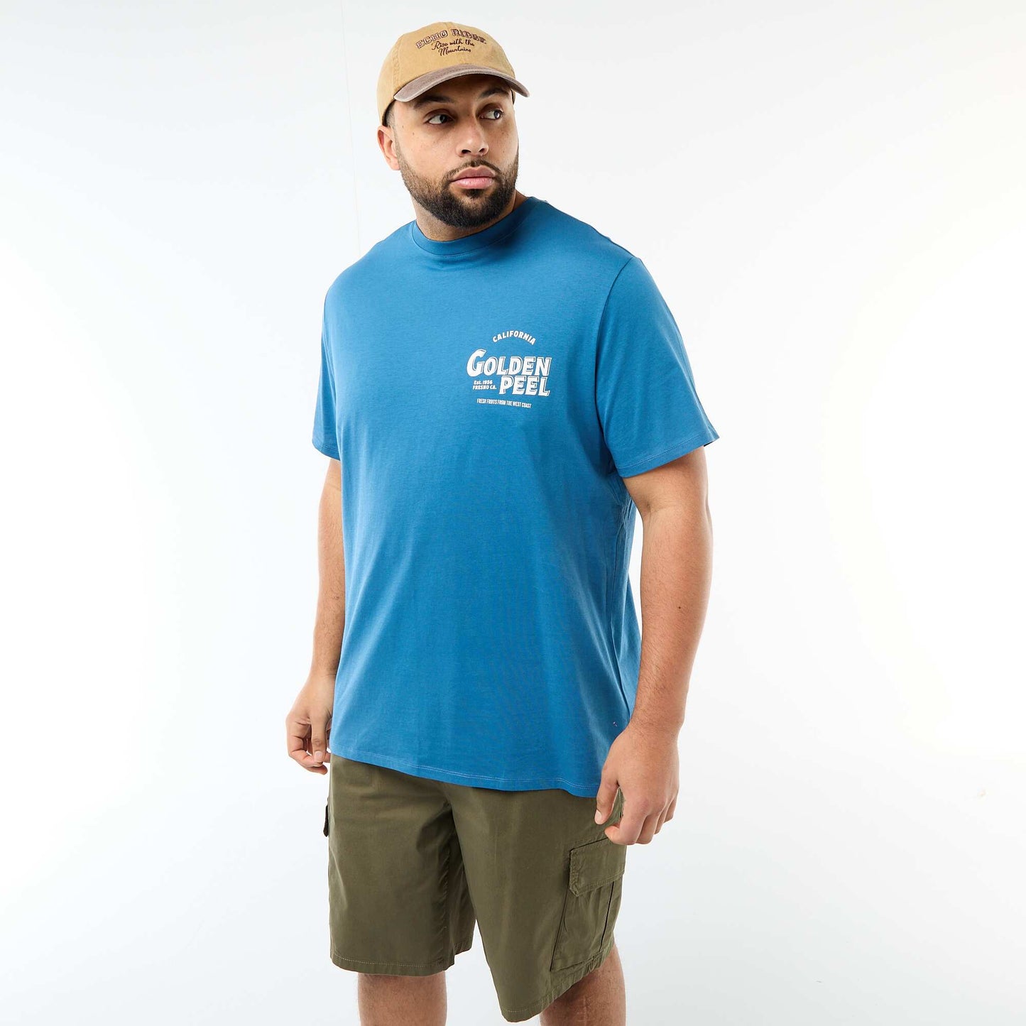 T-shirt imprimé à manches courtes et col rond BLEU