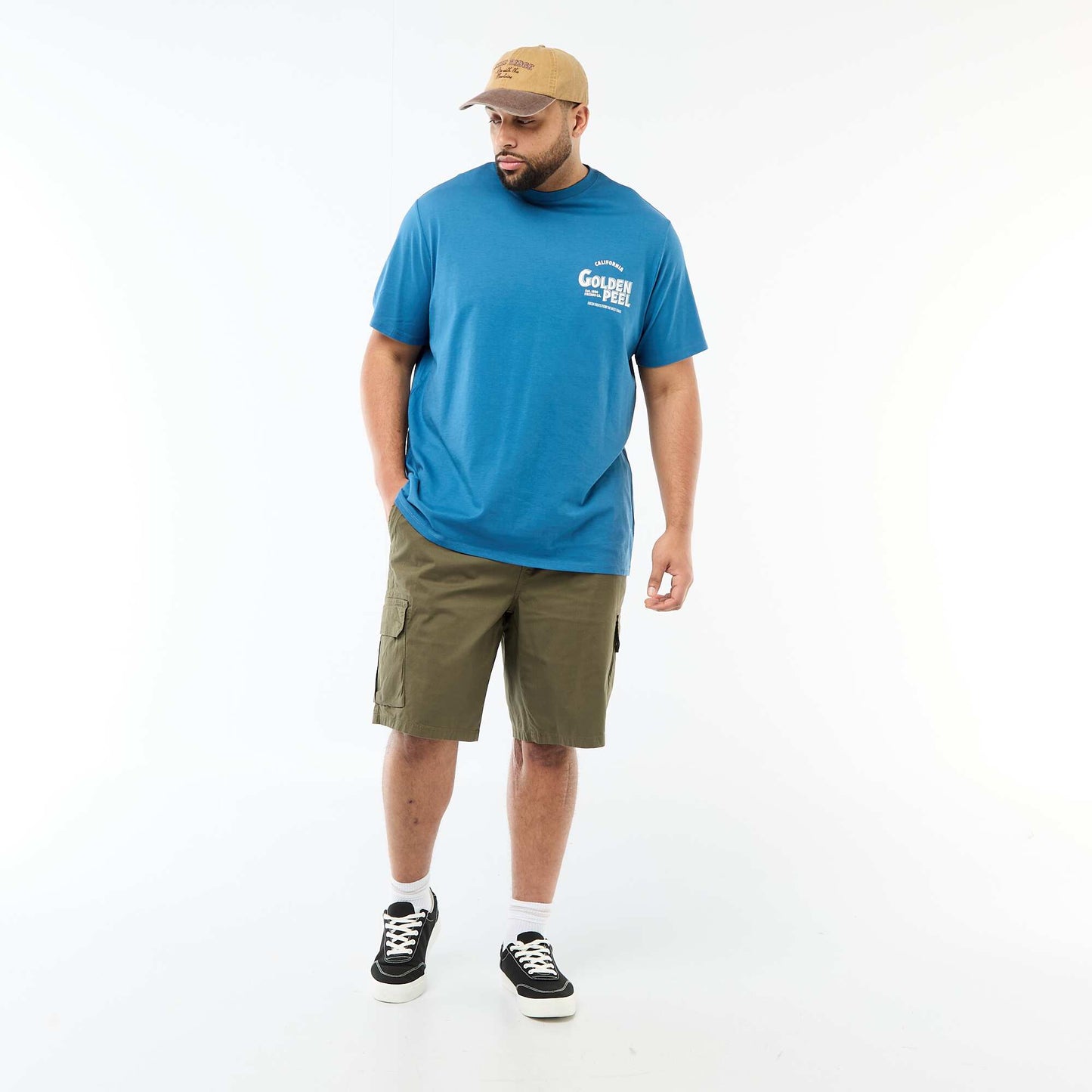 T-shirt imprimé à manches courtes et col rond BLEU