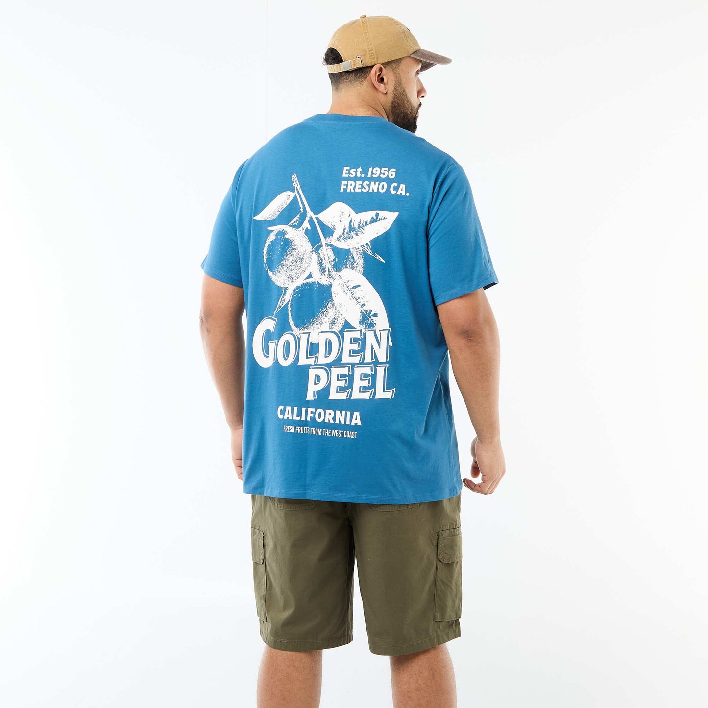 T-shirt imprimé à manches courtes et col rond BLEU