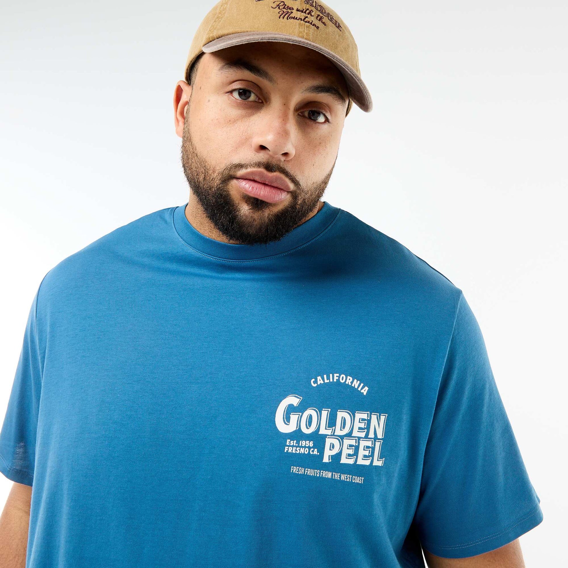 T-shirt imprimé à manches courtes et col rond BLEU