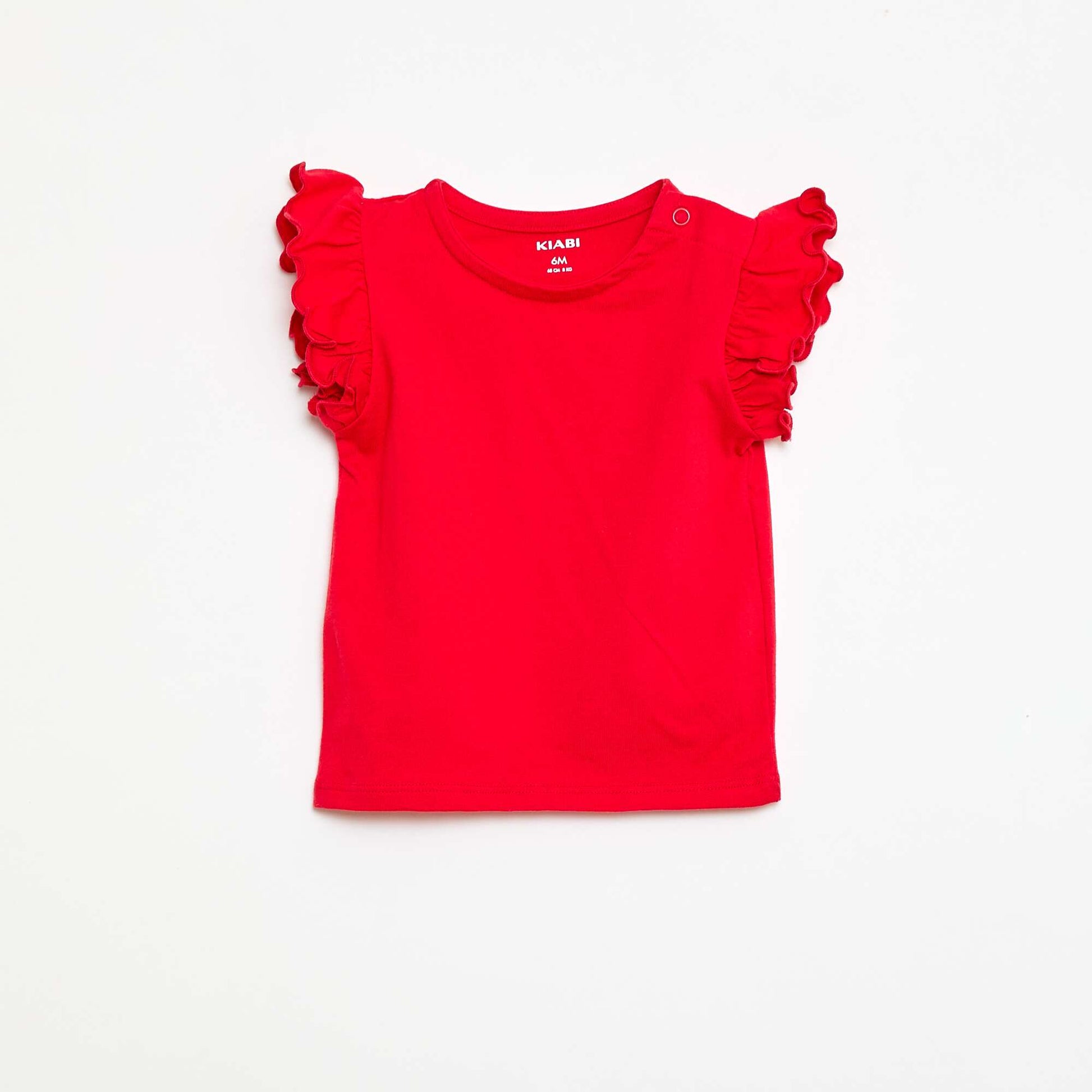 T-shirt en jersey manches courtes volantées ROUGE