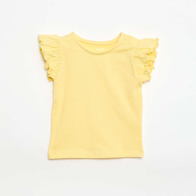 T-shirt en jersey manches courtes volantées JAUNE