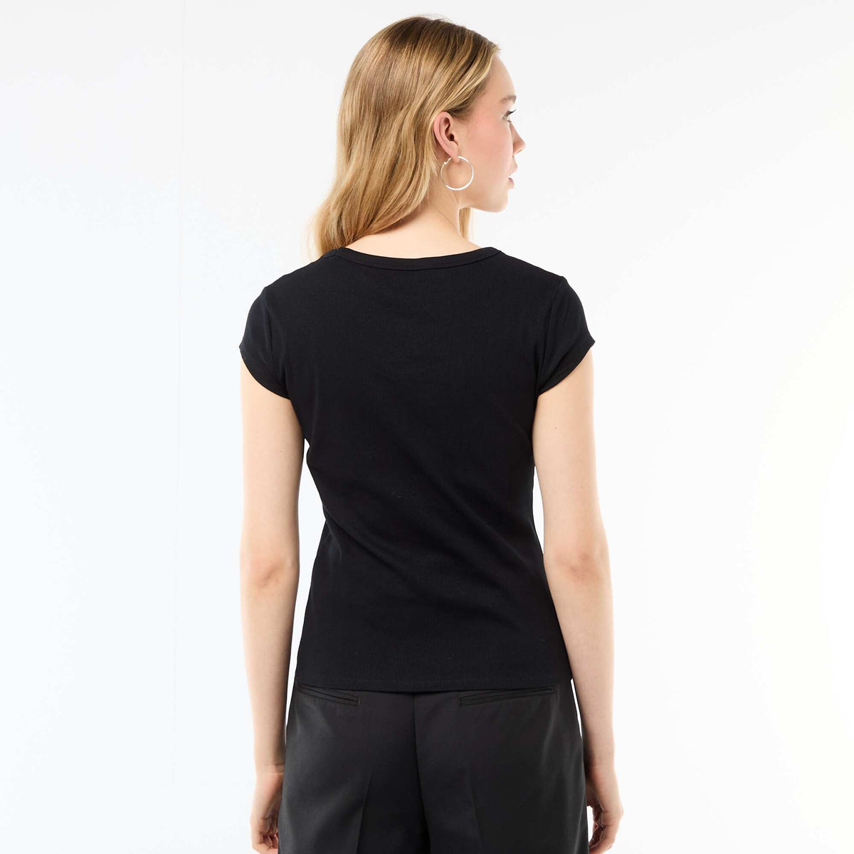 T-shirt en jersey manches courtes côtelé NOIR