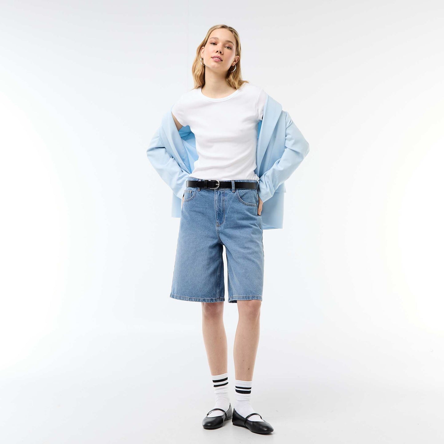 T-shirt en jersey manches courtes côtelé BLANC
