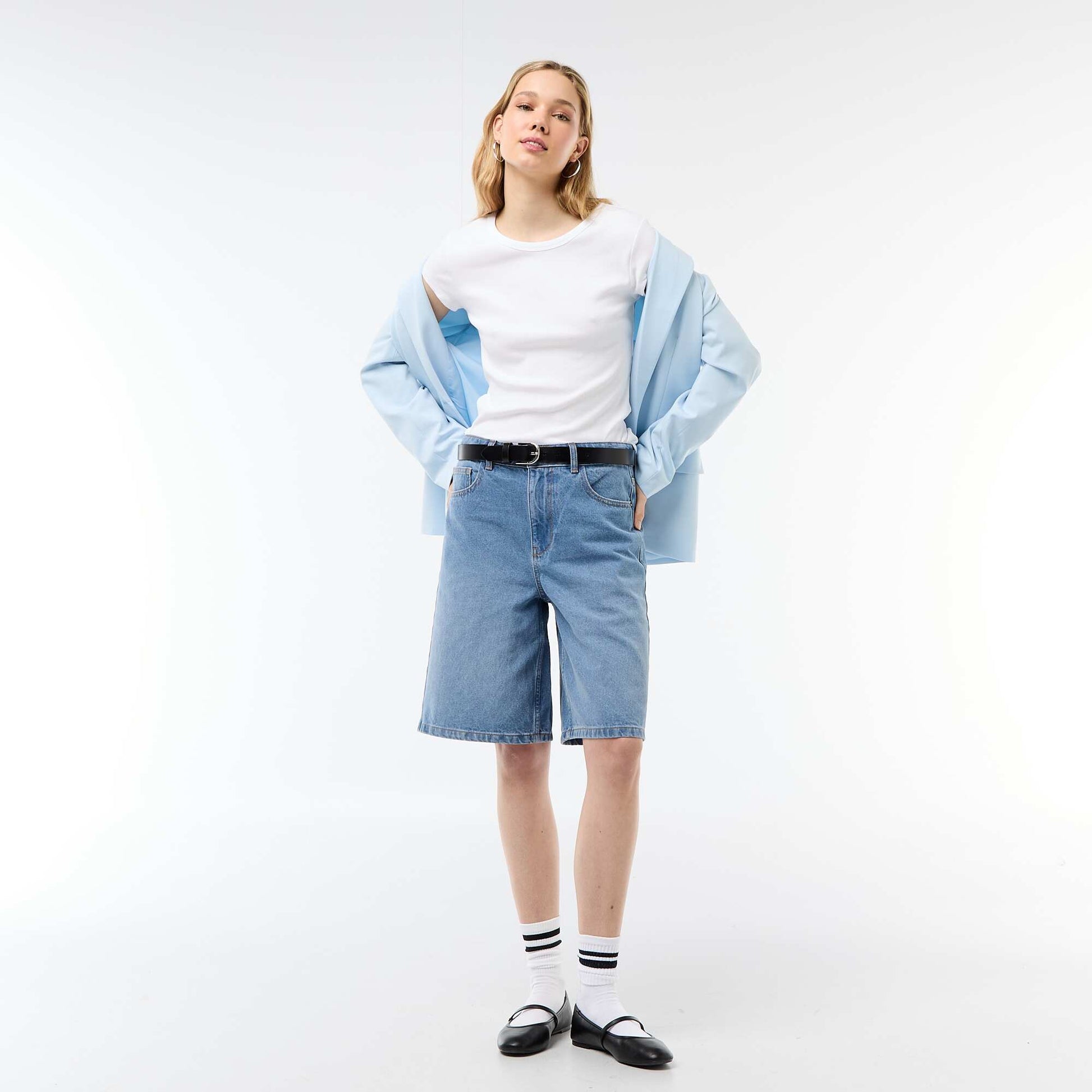 T-shirt en jersey manches courtes côtelé BLANC