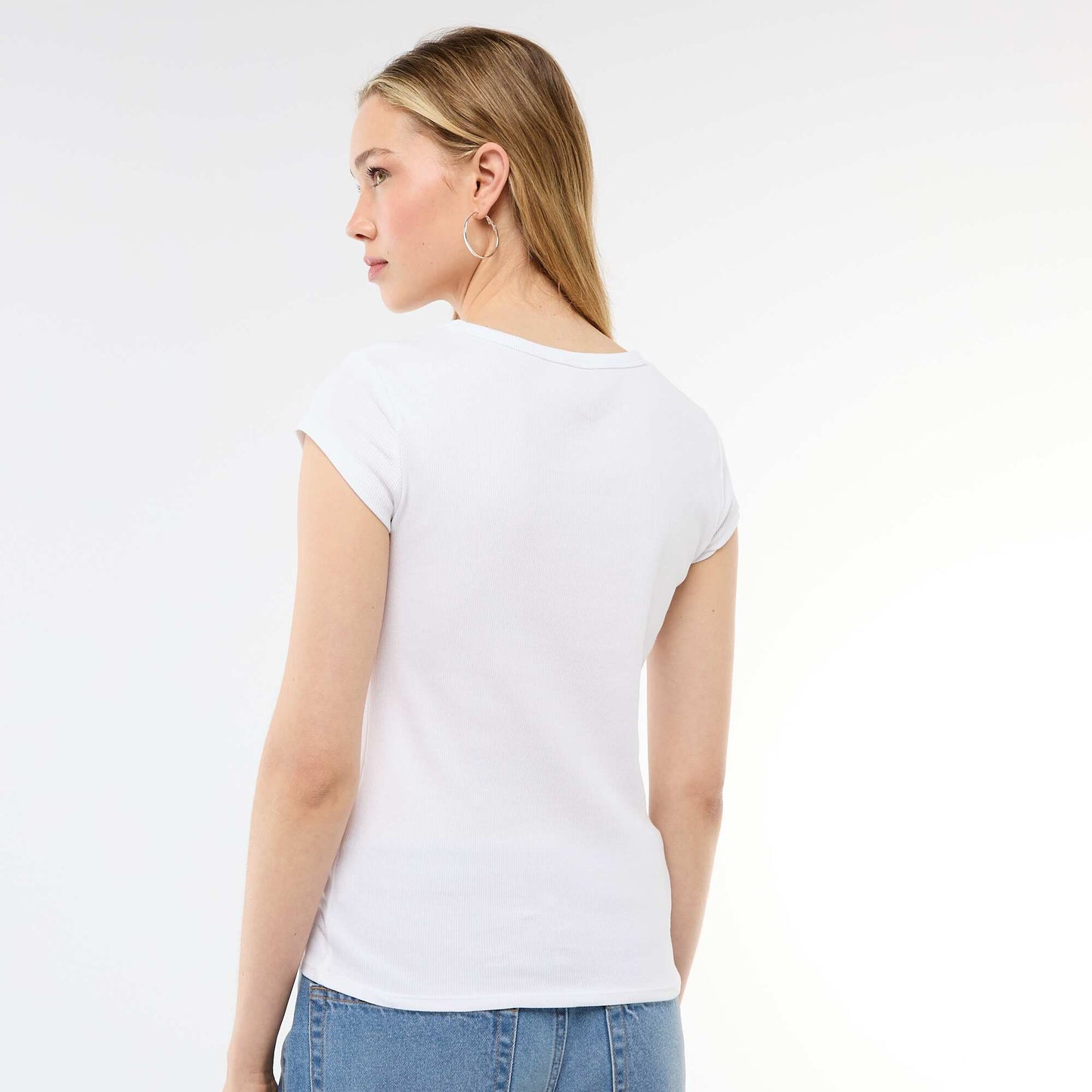 T-shirt en jersey manches courtes côtelé BLANC