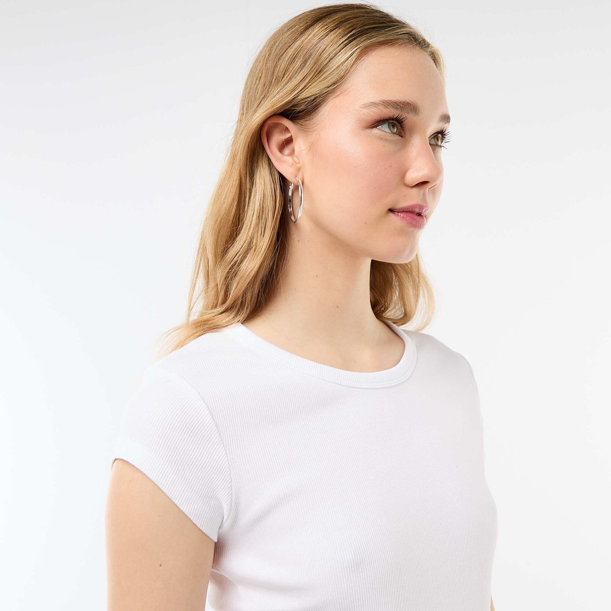 T-shirt en jersey manches courtes côtelé BLANC