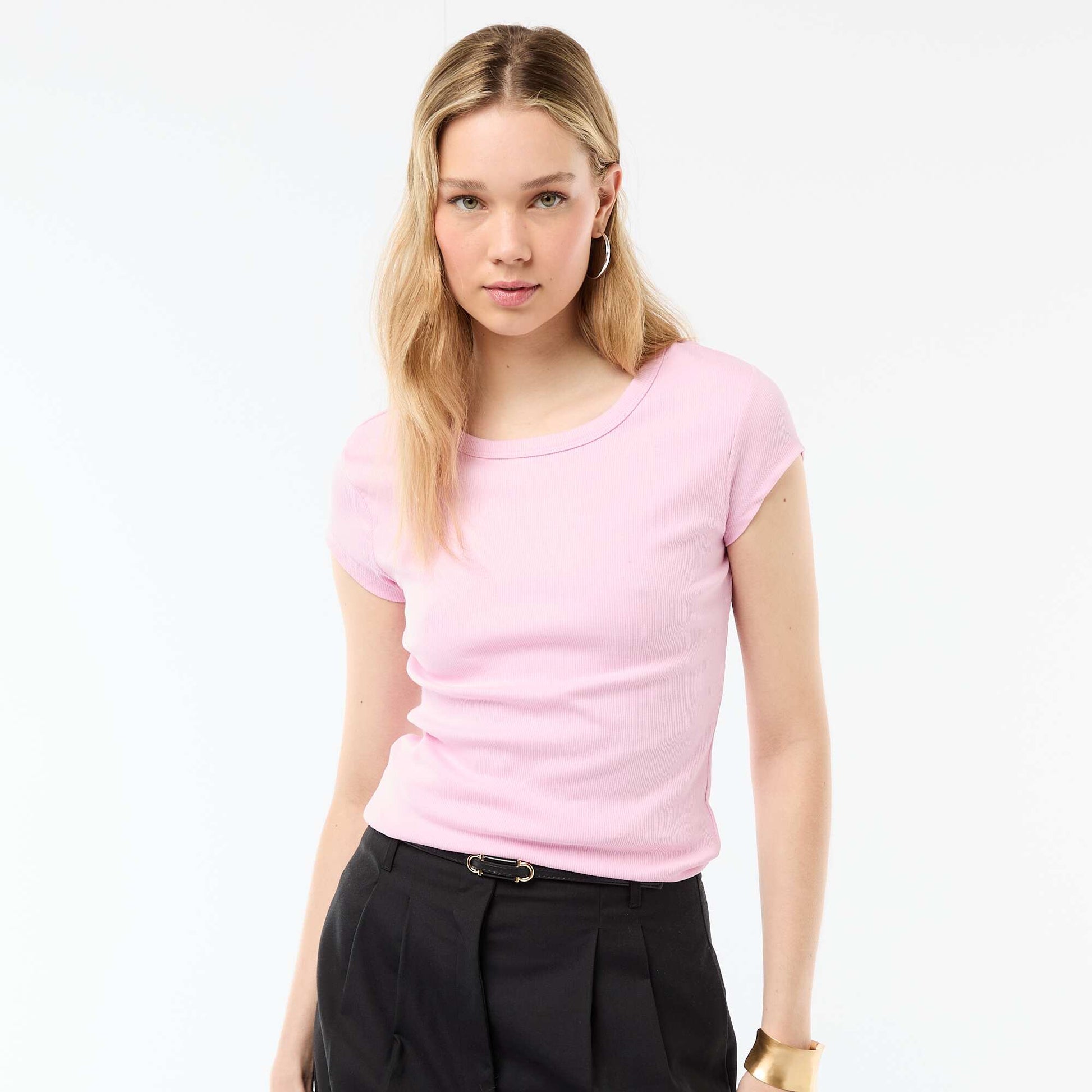 T-shirt en jersey manches courtes côtelé ROSE