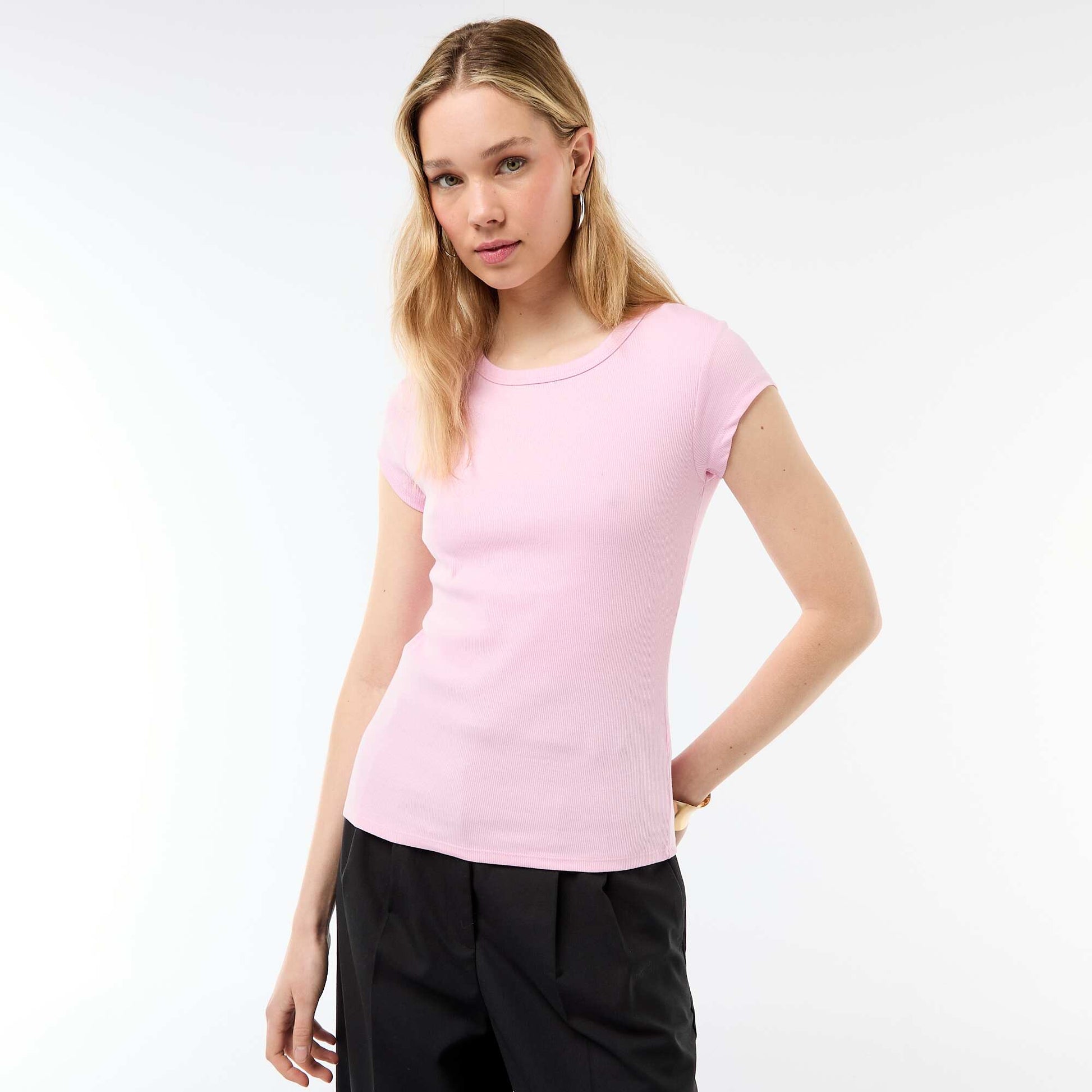 T-shirt en jersey manches courtes côtelé ROSE
