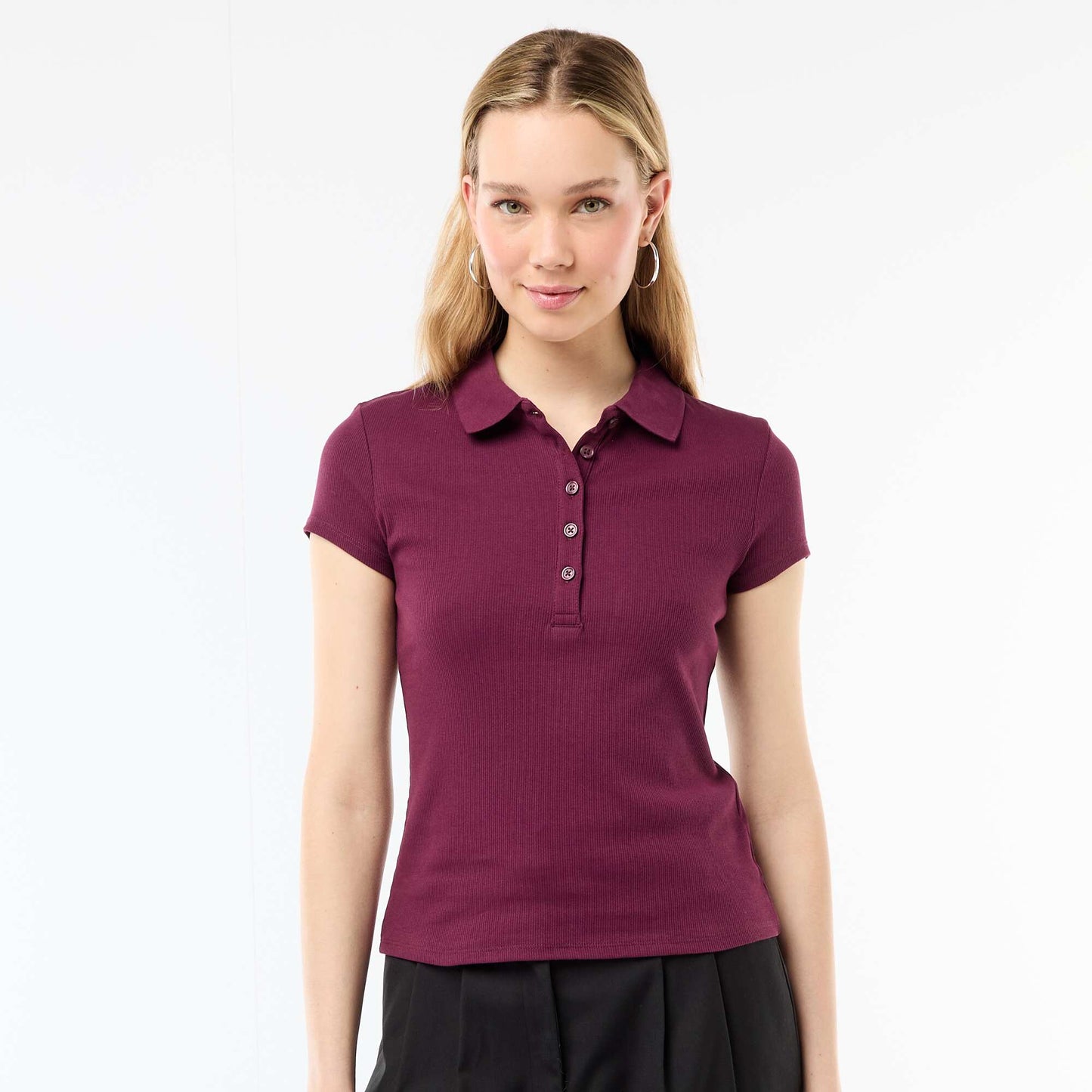 Polo en maille côtelé à manches courtes ROSE