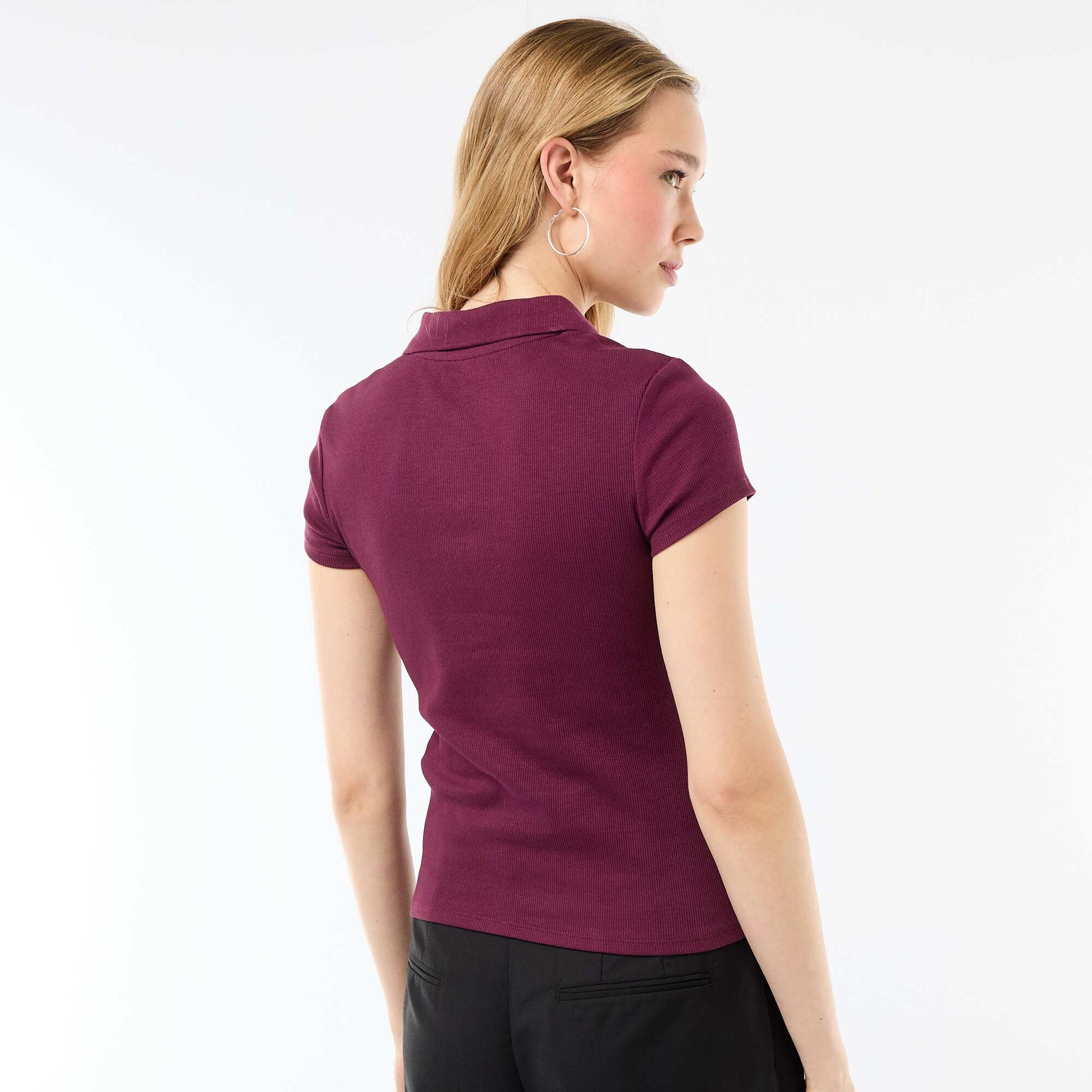 Polo en maille côtelé à manches courtes ROSE
