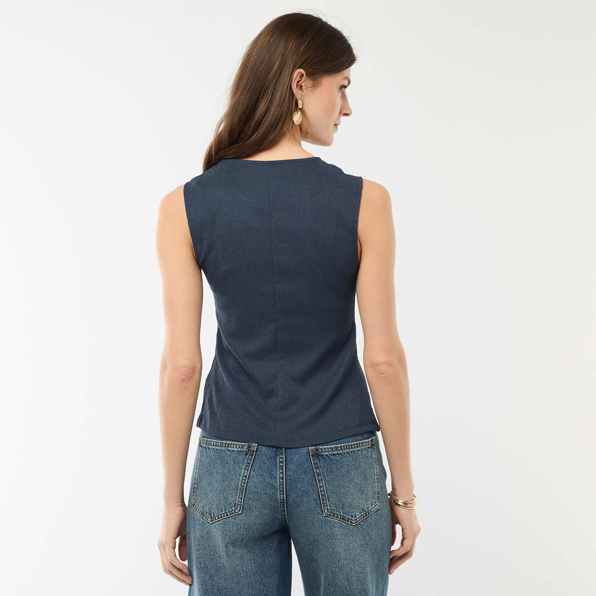 Débardeur avec ouverture par boutons dorés martelés BLEU