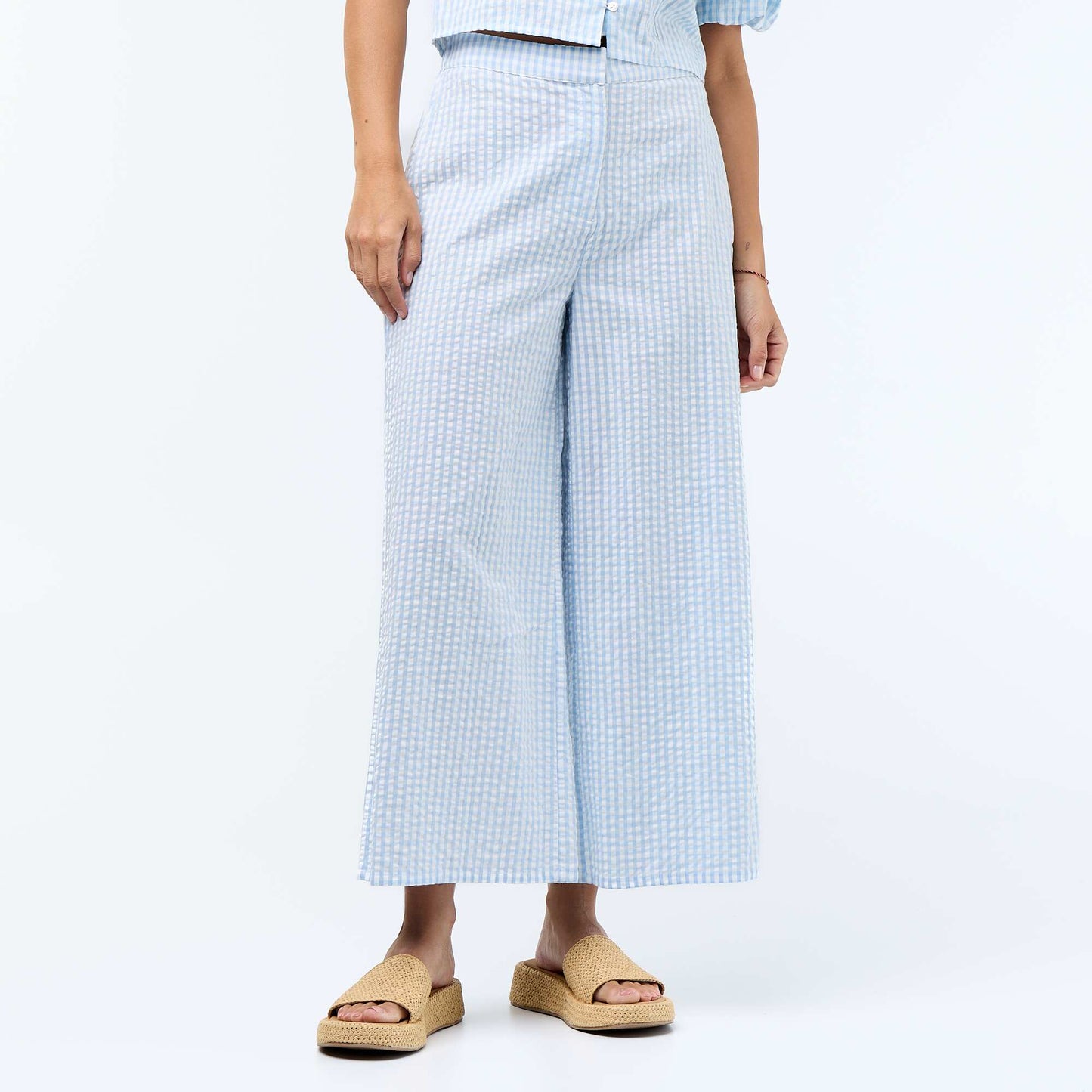 Pantalon large maille gaufrée BLEU