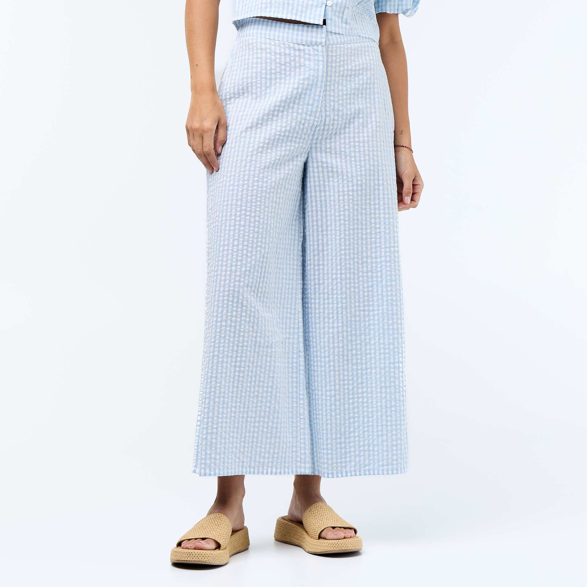 Pantalon large maille gaufrée BLEU