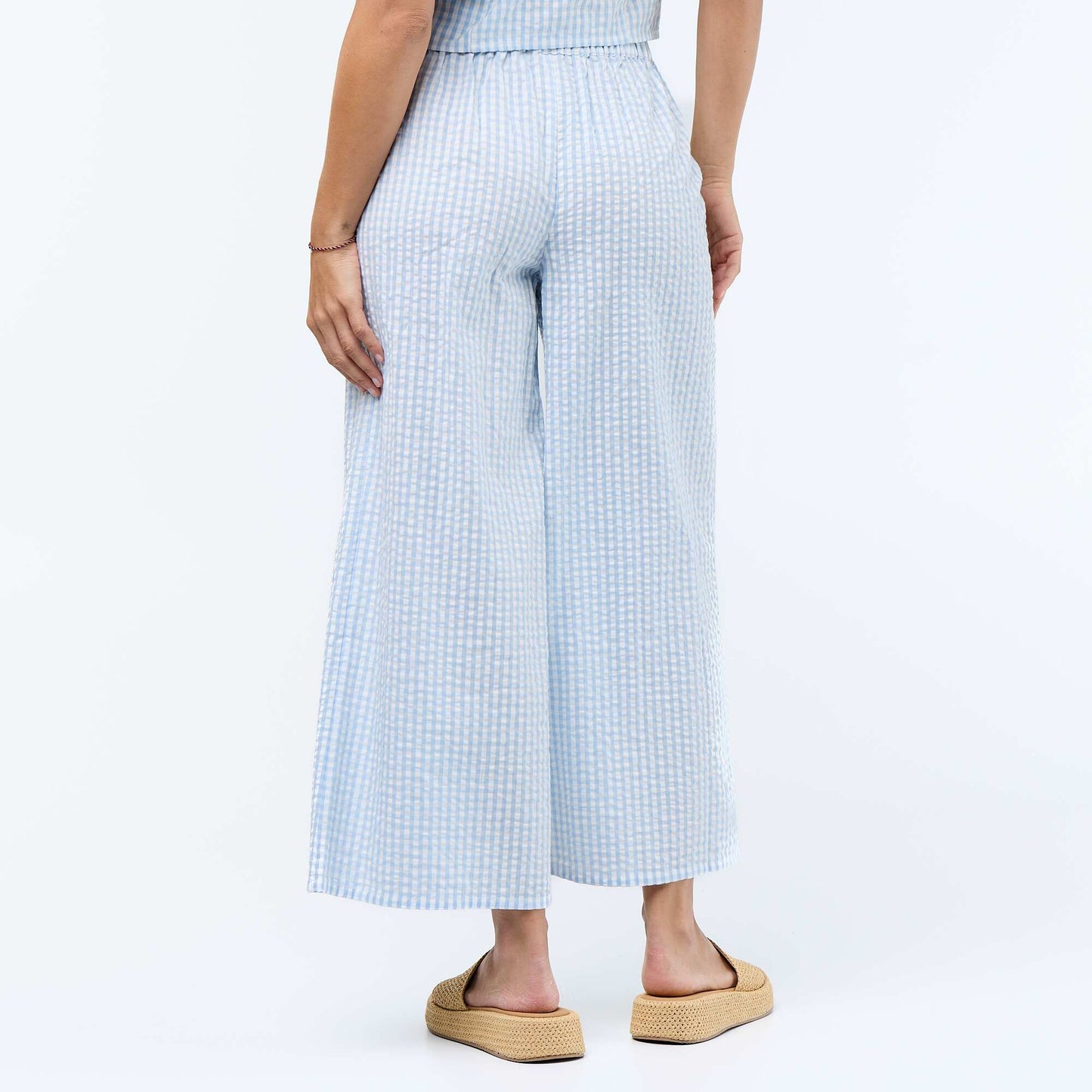 Pantalon large maille gaufrée BLEU