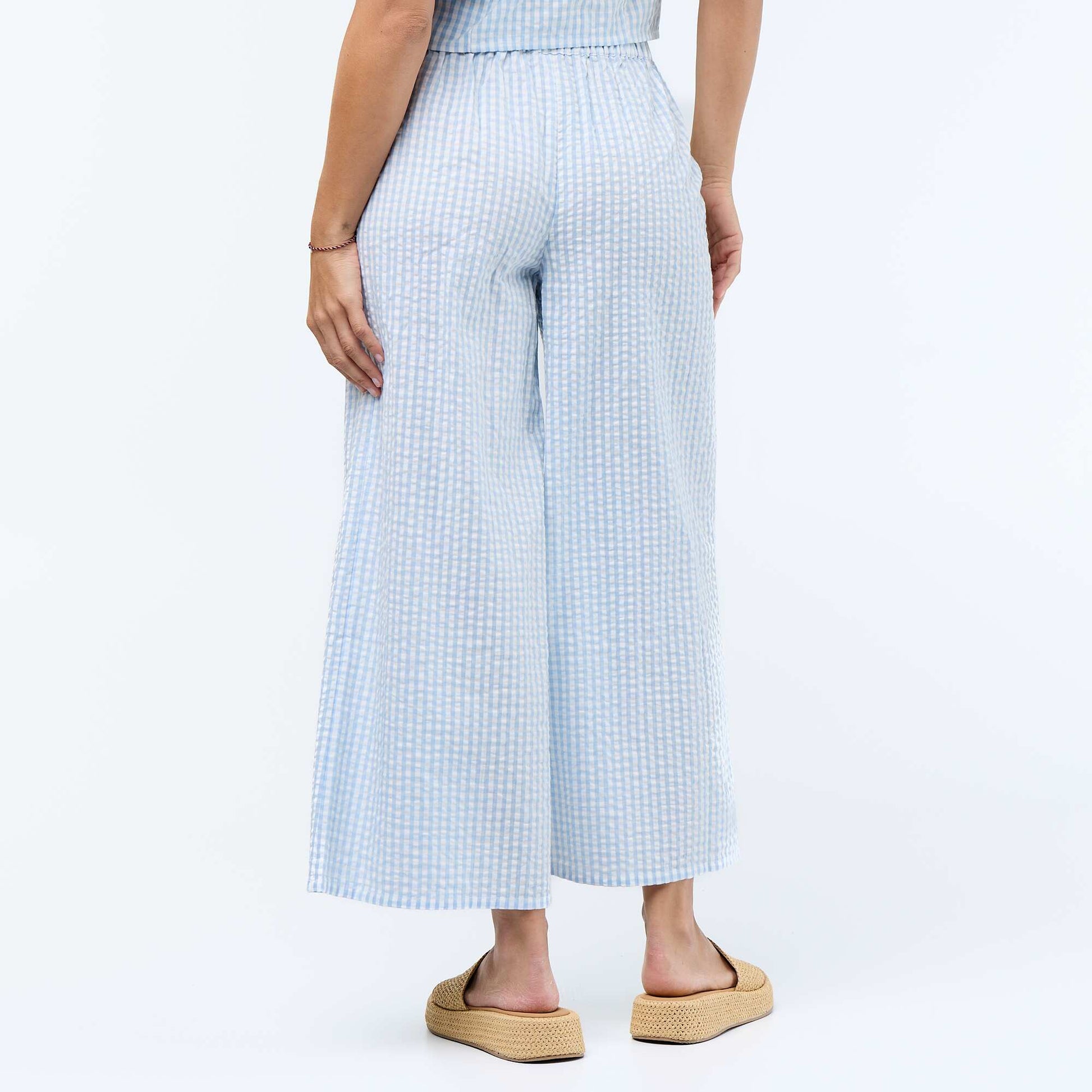 Pantalon large maille gaufrée BLEU