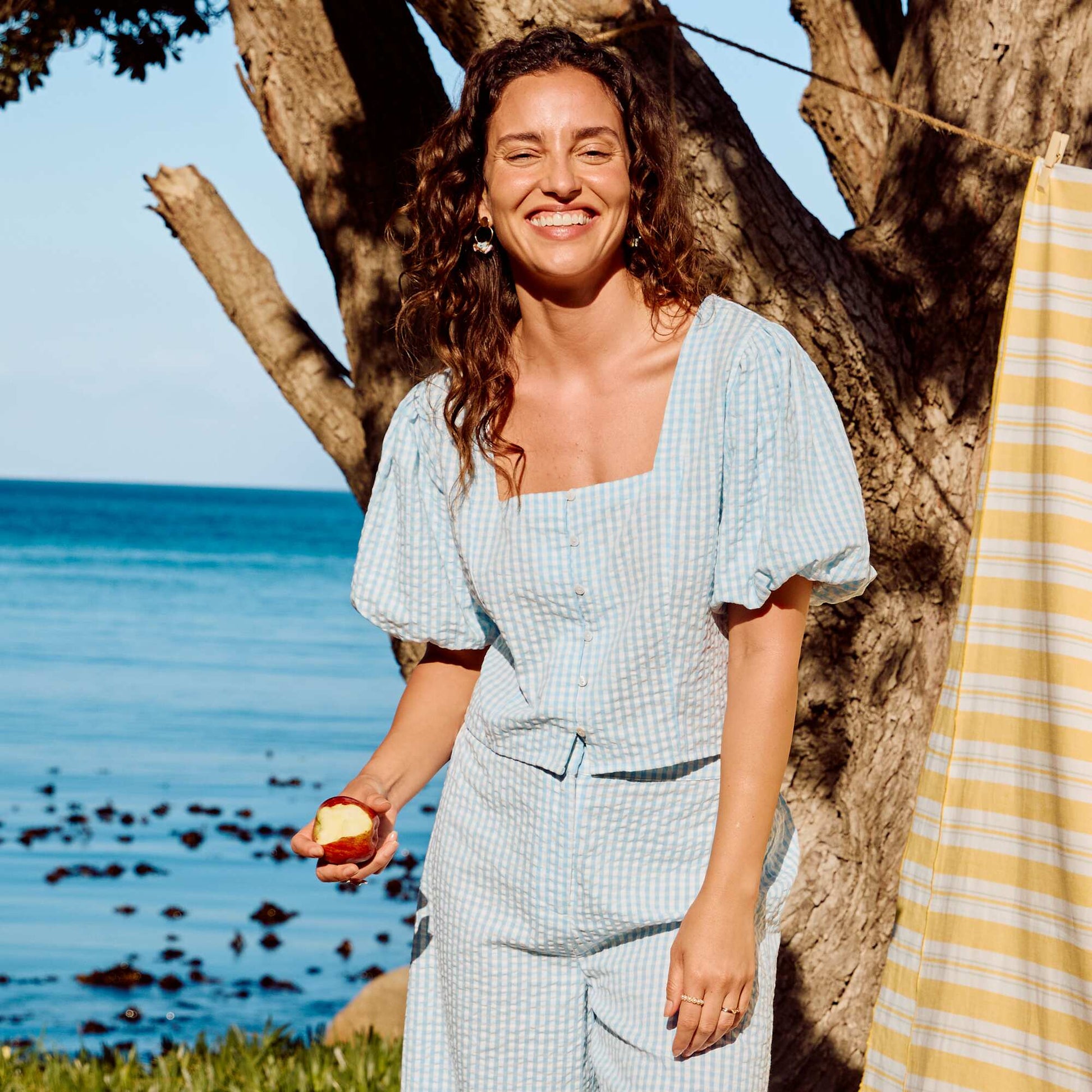 Chemisier cropped en maille gaufrée BLEU