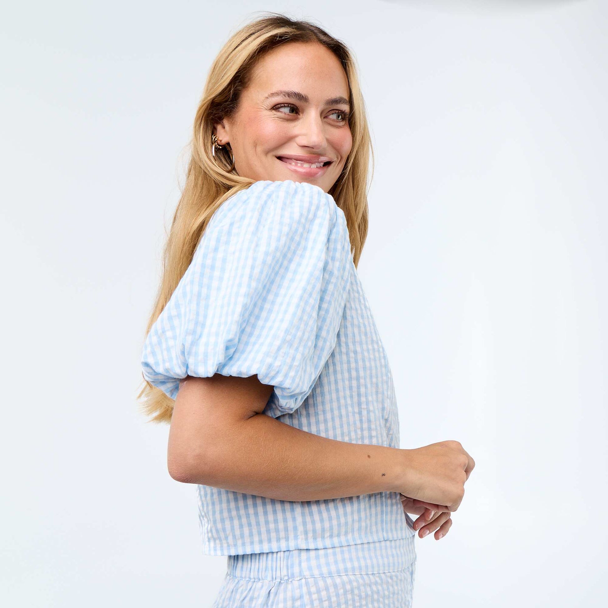 Chemisier cropped en maille gaufrée BLEU