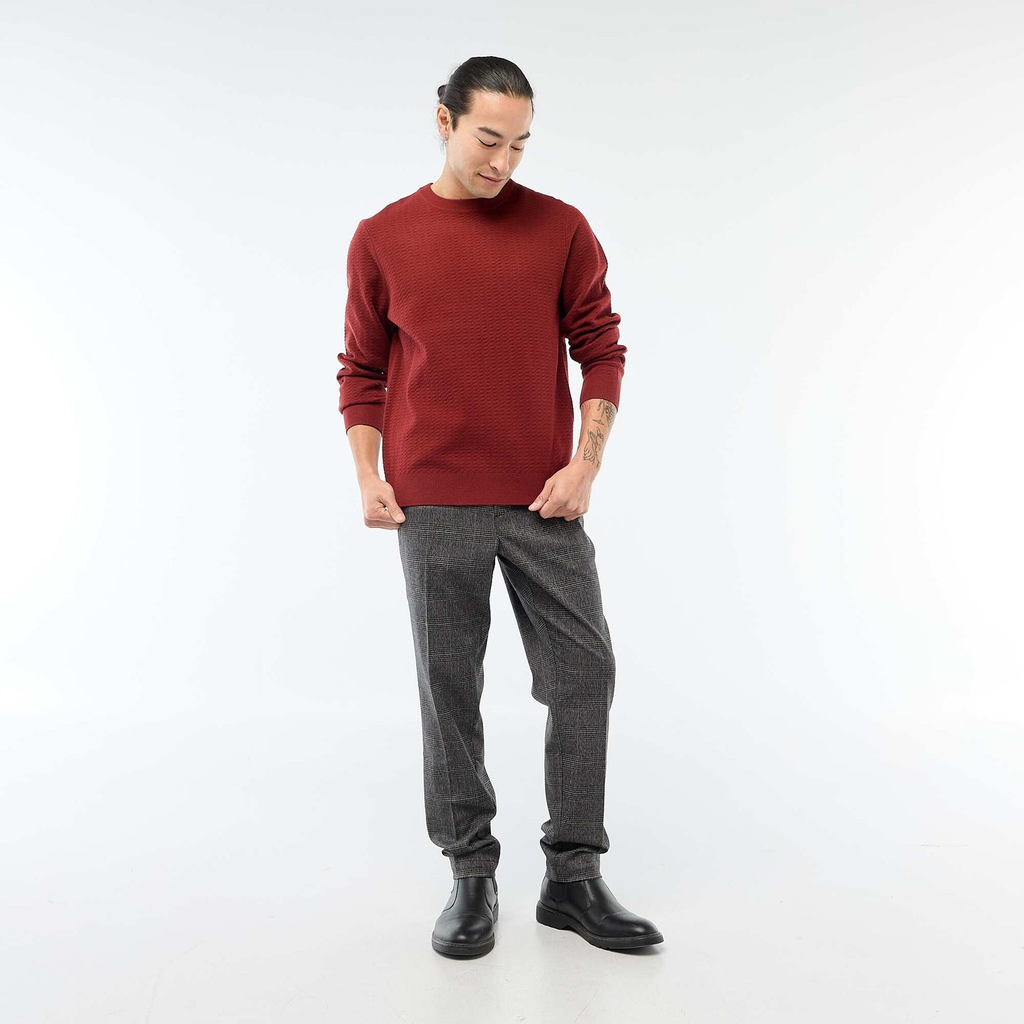 Pantalon esprit 'jogger' à carreaux NOIR