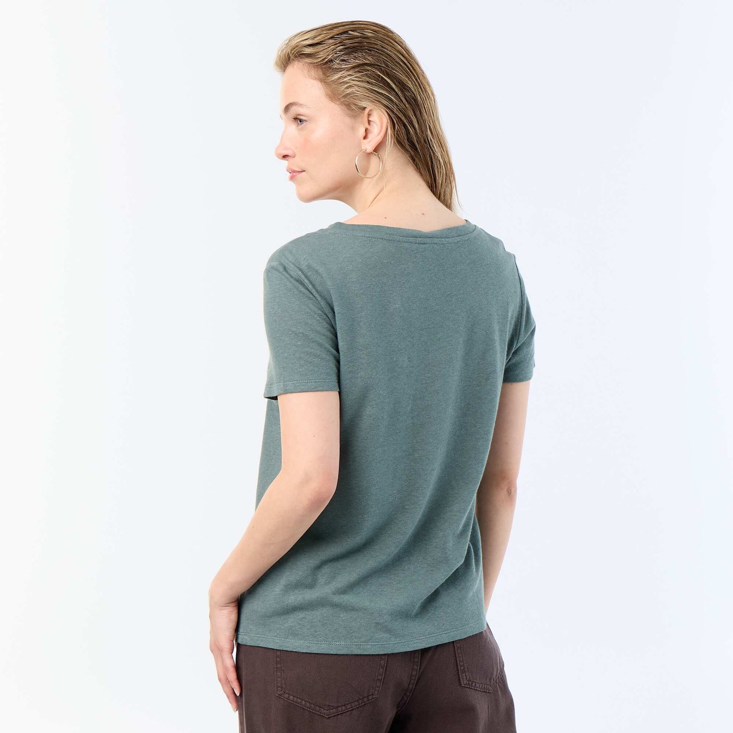 T-shirt basique à manches courtes col V VERT