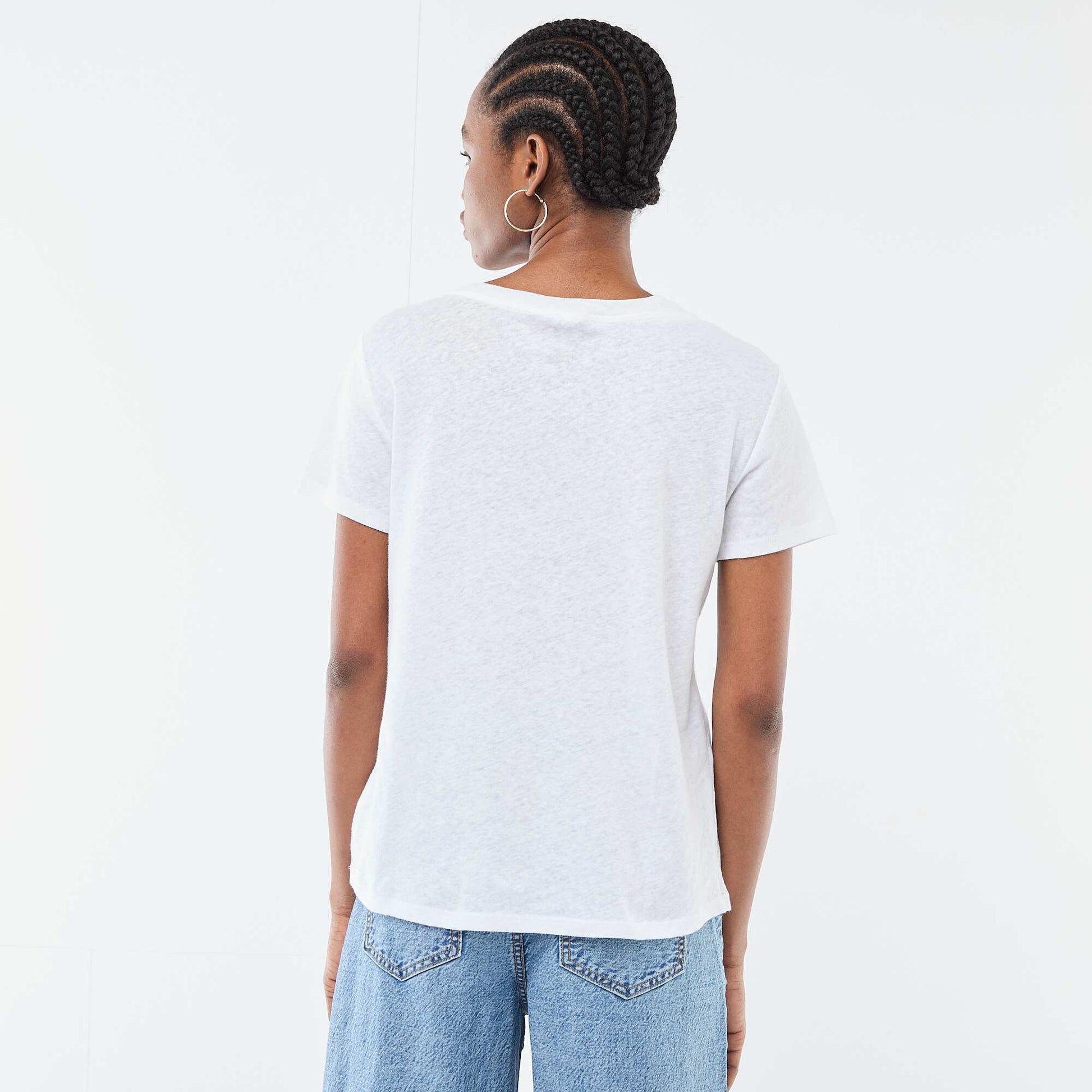 T-shirt basique à manches courtes col V BLANC