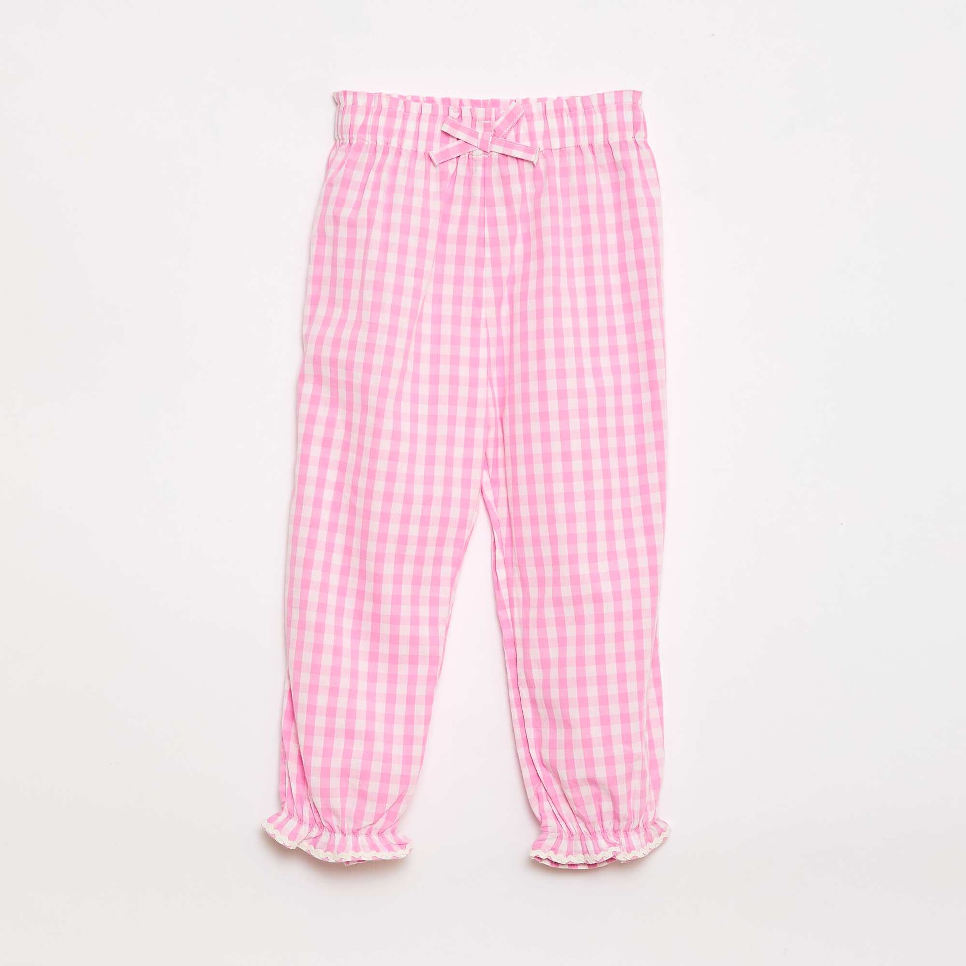 Pantalon vichy rose en popeline de coton ROSE