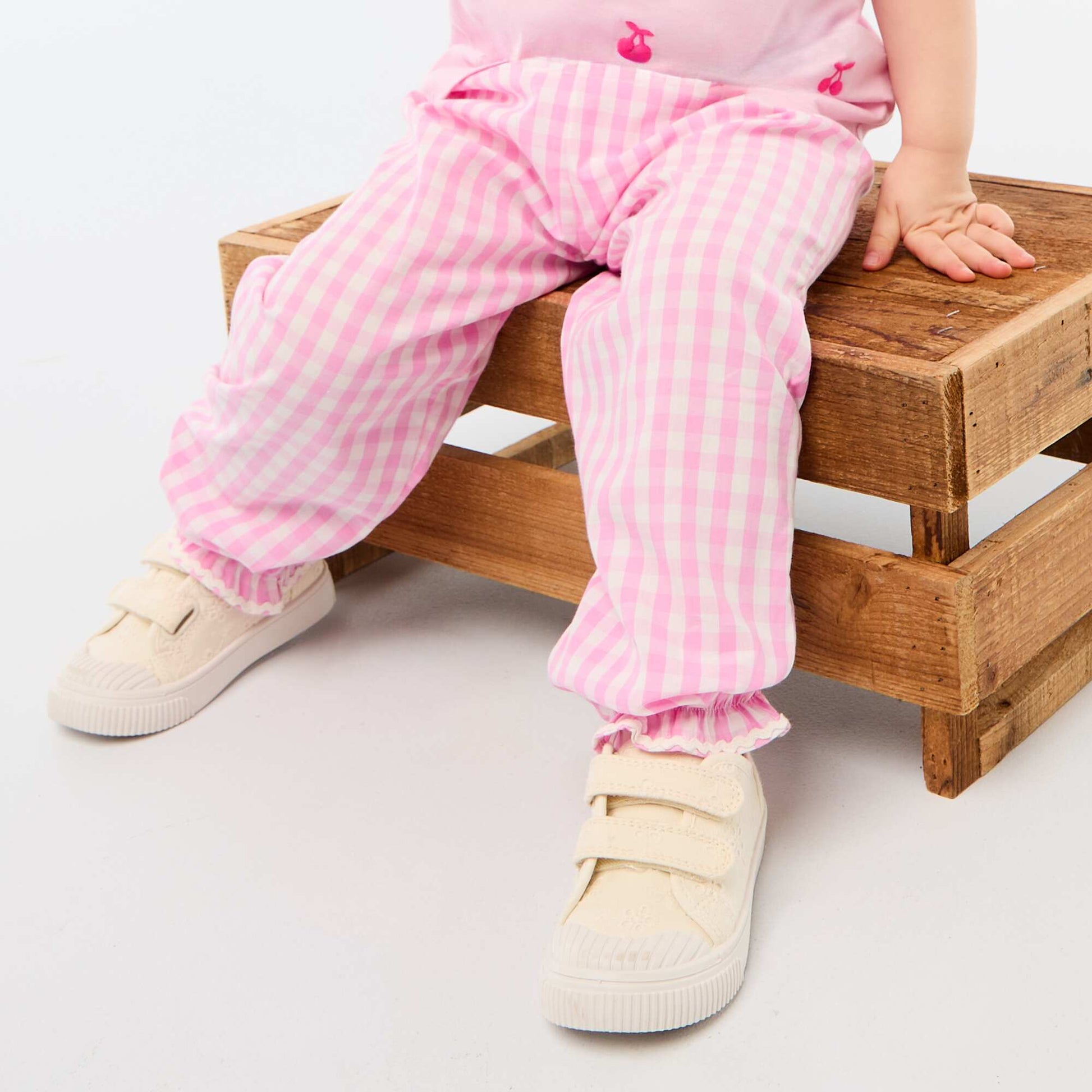 Pantalon vichy rose en popeline de coton ROSE