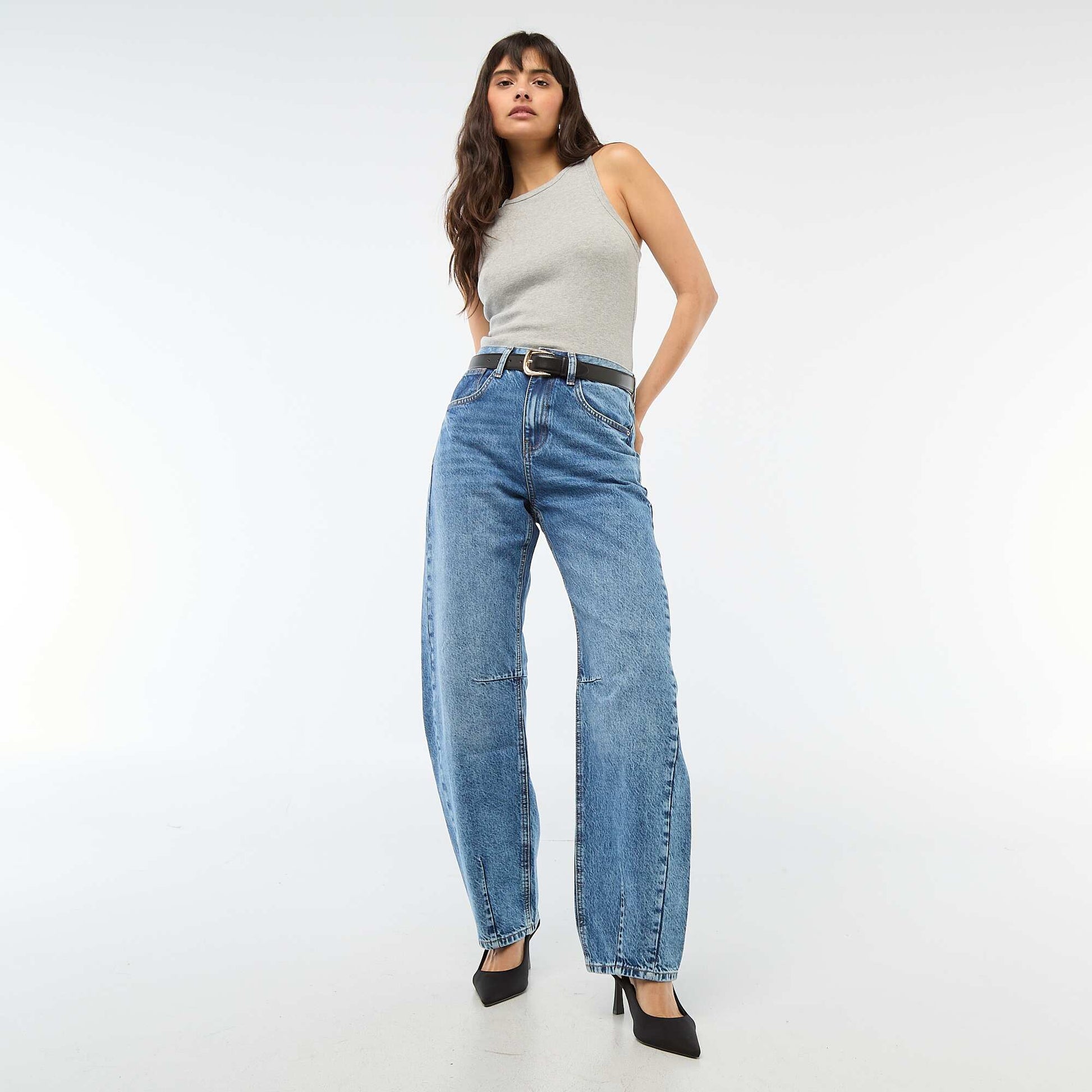 Pantalon denim barrel en coton BLEU